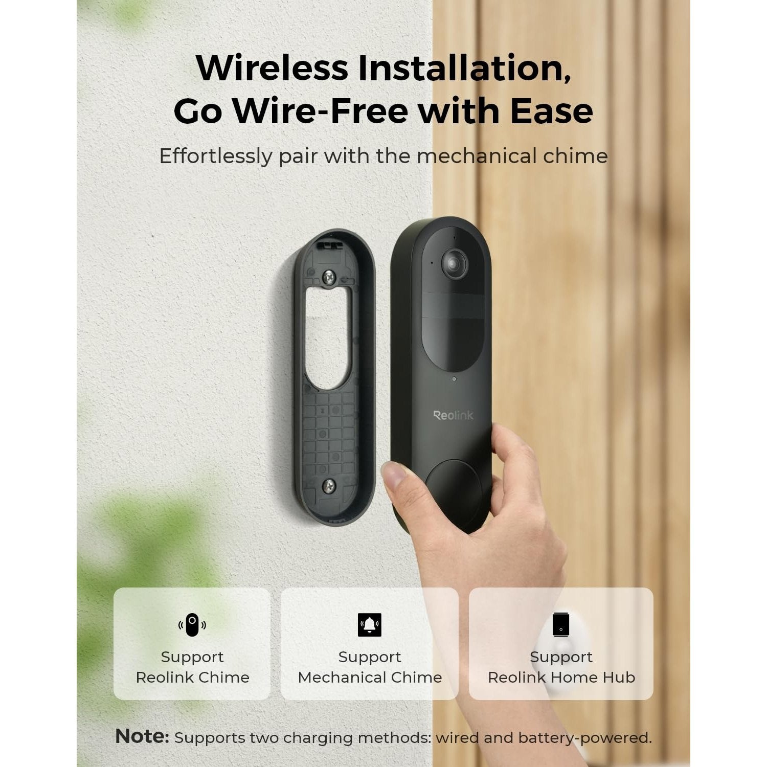 REOLINK Wireless 2K Battery Video Doorbell Camera, 150°x150° Head-to-Toe View, 2.4/5 GHz WiFi, Battery or Wired Power Options, Two-Way Talk, Person/Vehicle/Package Detection(Chime not Included) - Medaid International