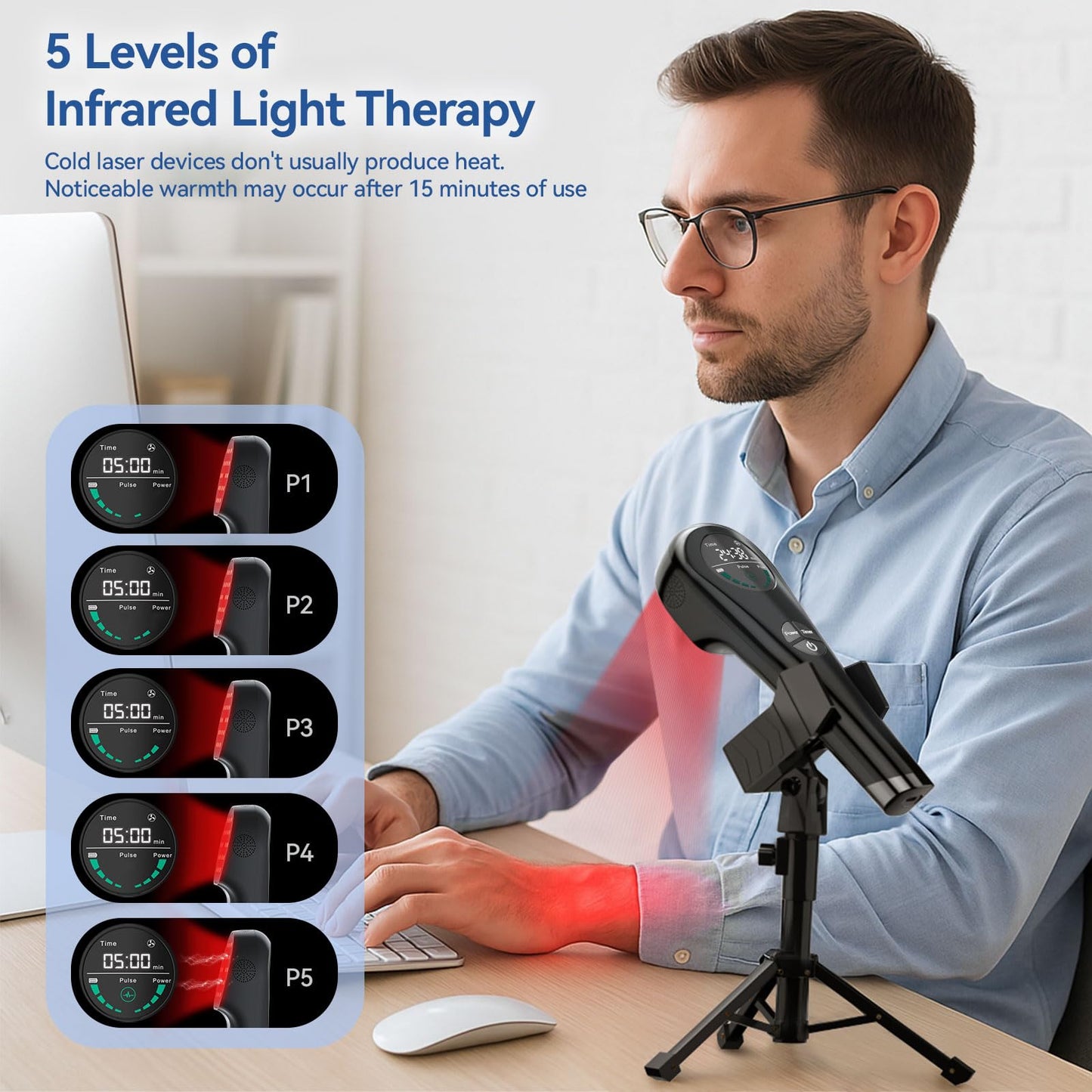 Handheld Red Light Therapy Device with Stand, Near Infrared Light Therapy Device with Pulse Mode, Cold Laser Therapy Device for Joints and Muscle Pain (4 * 808nm + 14 * 650nm） - Medaid International