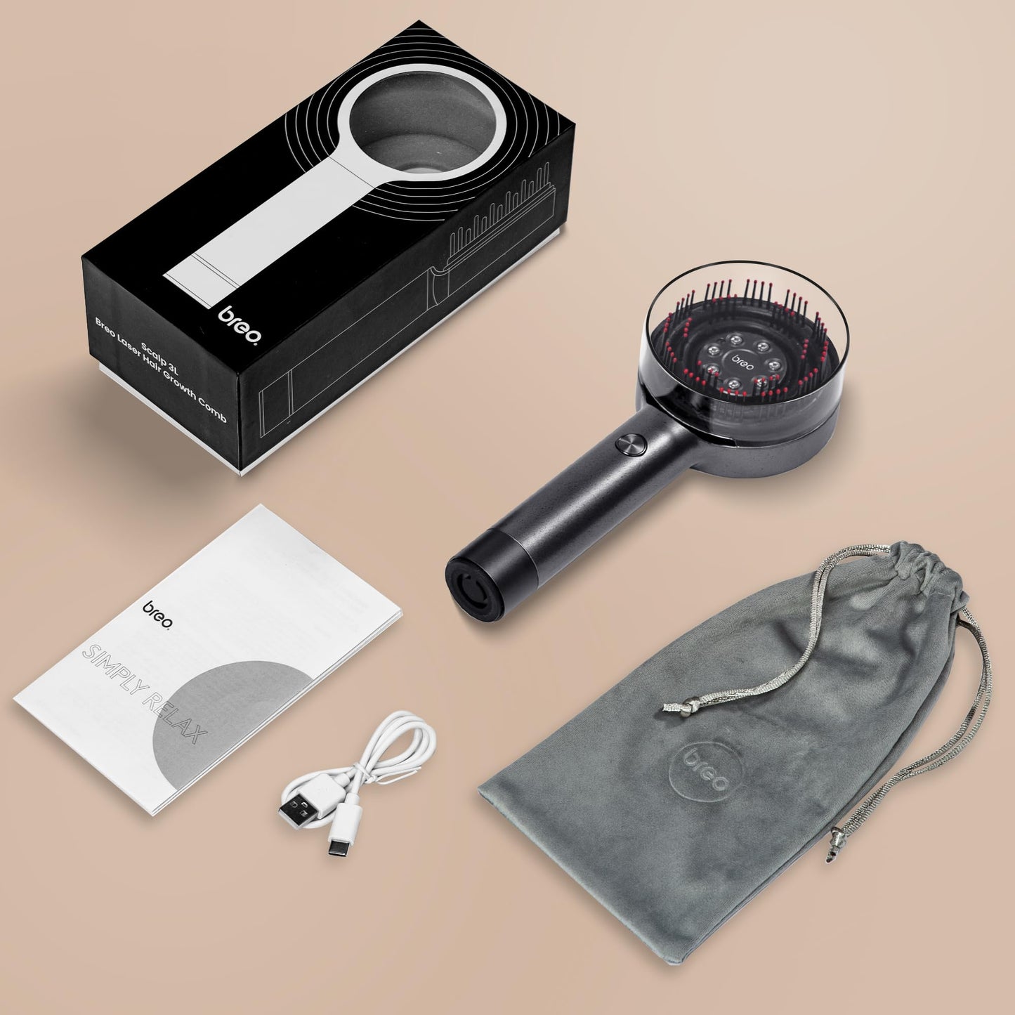 Breo Scalp 3L Laser Hair Growth Comb with 650nm Infrared Technology, 360° Scalp Massager, Waterproof Design, Effective Scalp Stimulation and Hair Regrowth - Medaid International