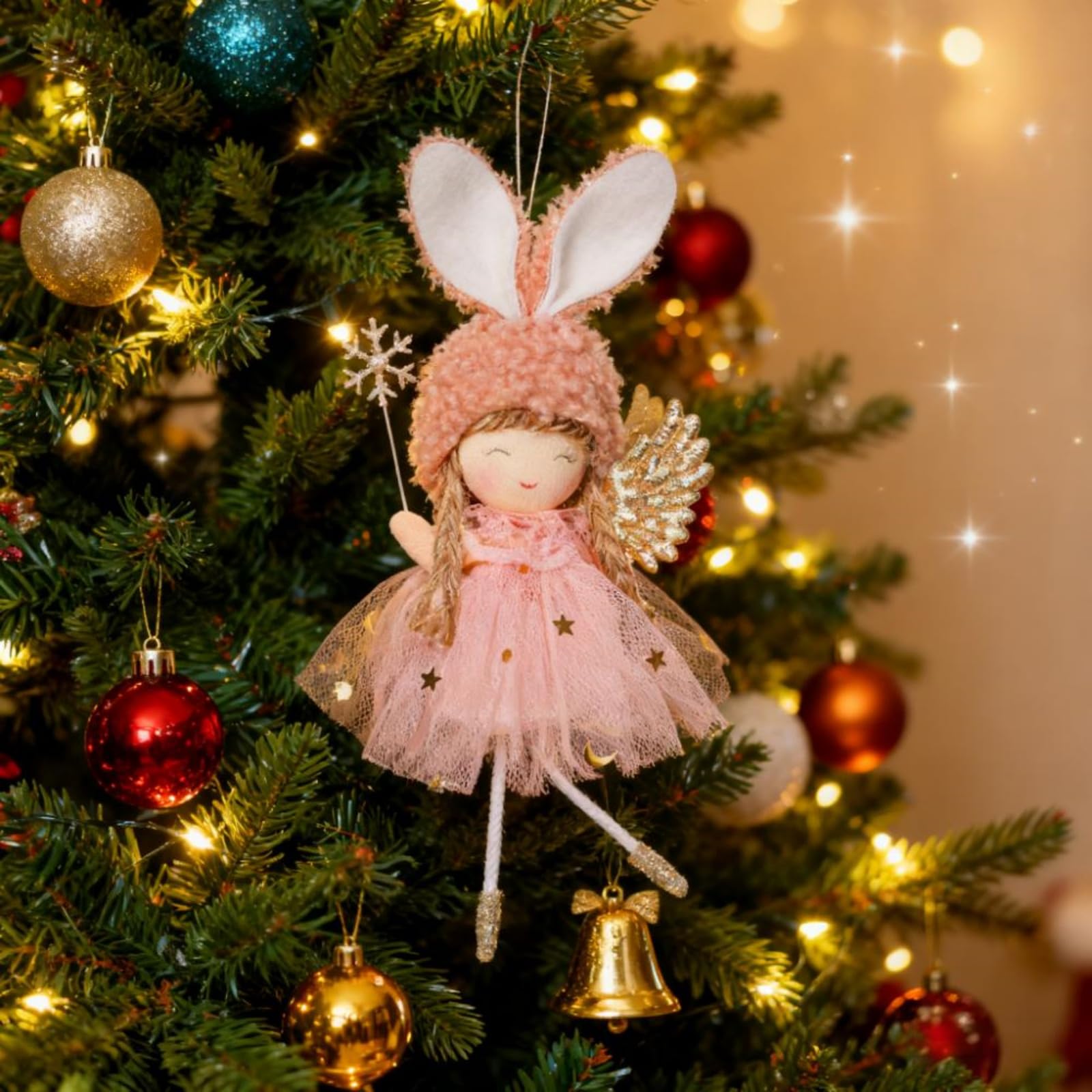 2 Pcs Merry Christmas Plush Angel Hanging Ornaments with Snowflake Glittering Wings Gauze Skirt Fluffy Decorations for Christmas Tree Fireplace and Holiday Display Xmas Indoor Party Supplies 6 Inch - Medaid International