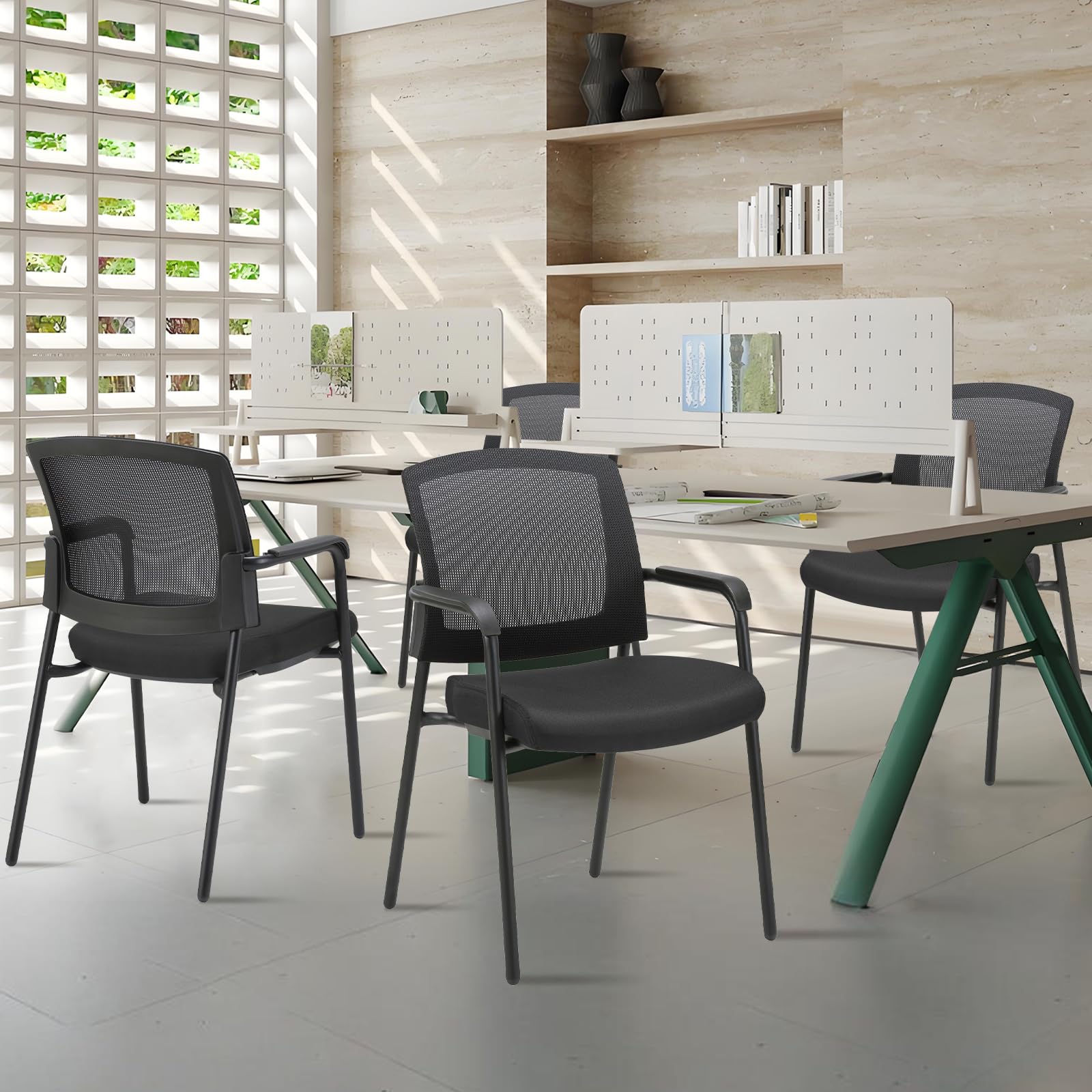 CLATINA Office Reception Guest Chair Mesh Back Stacking with Ergonomic Lumbar Support and Thickened Seat Cushion for Waiting Conference Room Black - Medaid International