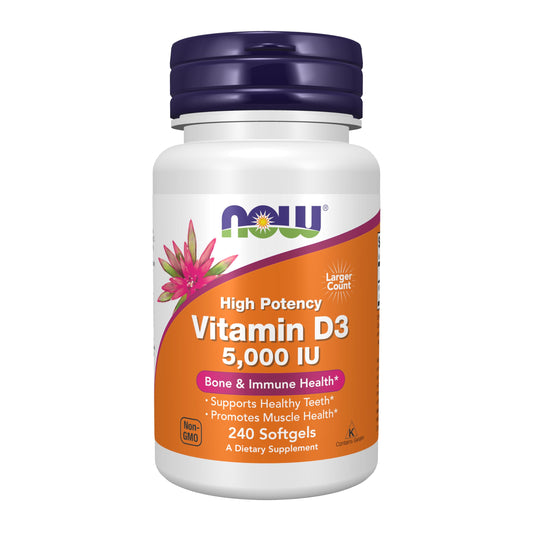 NOW Foods Supplements, Vitamin D-3 5,000 IU, High Potency, Structural Support*, 240 Softgels - Medaid International