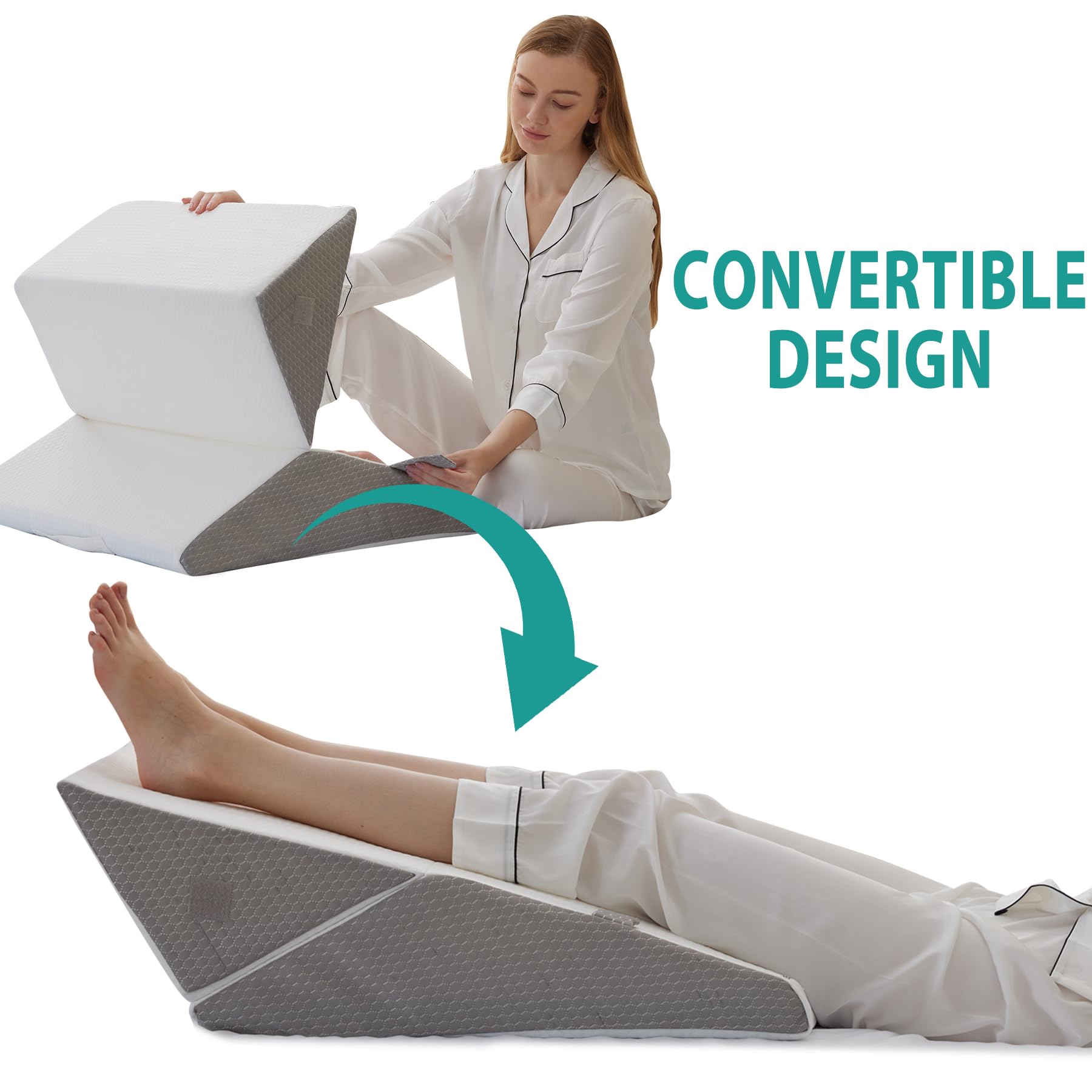 Bedluxe Wedge Pillow Headboard, 3PCS Orthopedic Bed Wedge Pillows Set for After Surgery, Adjustable Pillow Wedge for Acid Reflux&Back Pain Relief, Sleeping, Back Pillow for Bed Sitting Up, White/Grey - Medaid International