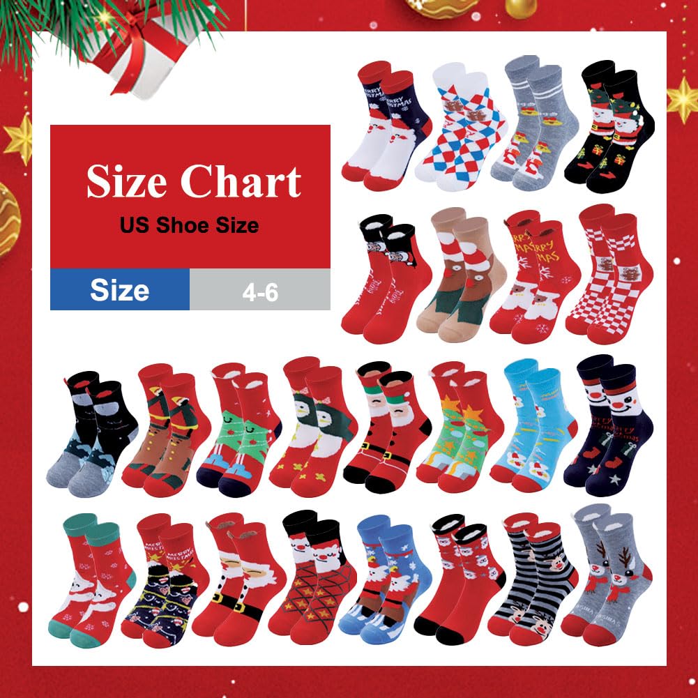 Christmas Advent Calendar 2025, 24 Days Christmas Countdown Calendar with 24Pcs Fun Holiday Socks Bulk for Xmas Party Favor Gifts for Women Adult Teens Countdown Gifts Socks - Medaid International