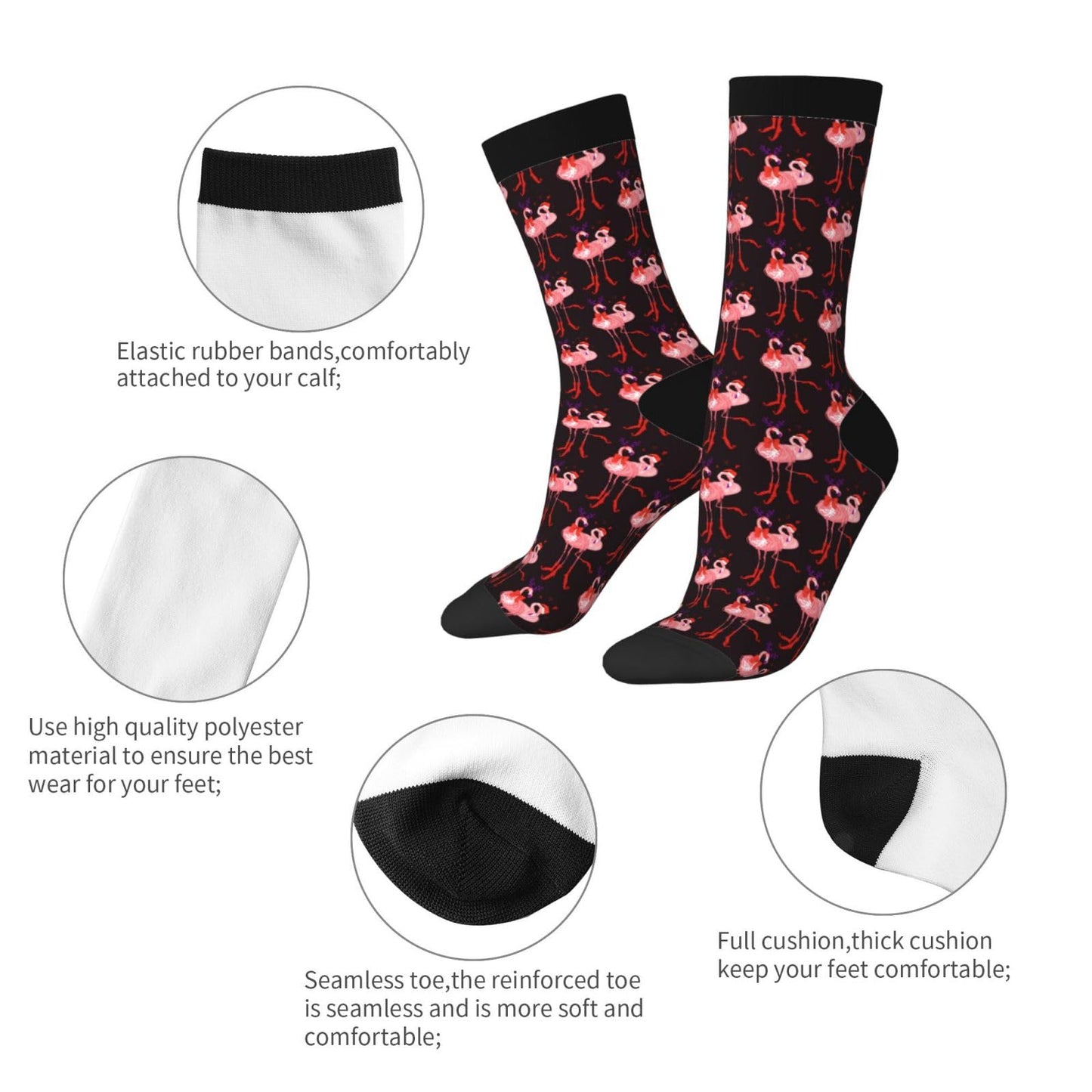 Oxcav Christmas Flamingos Novelty Socks Crazy Funny Crew Dress Socks For Men Women - Medaid International