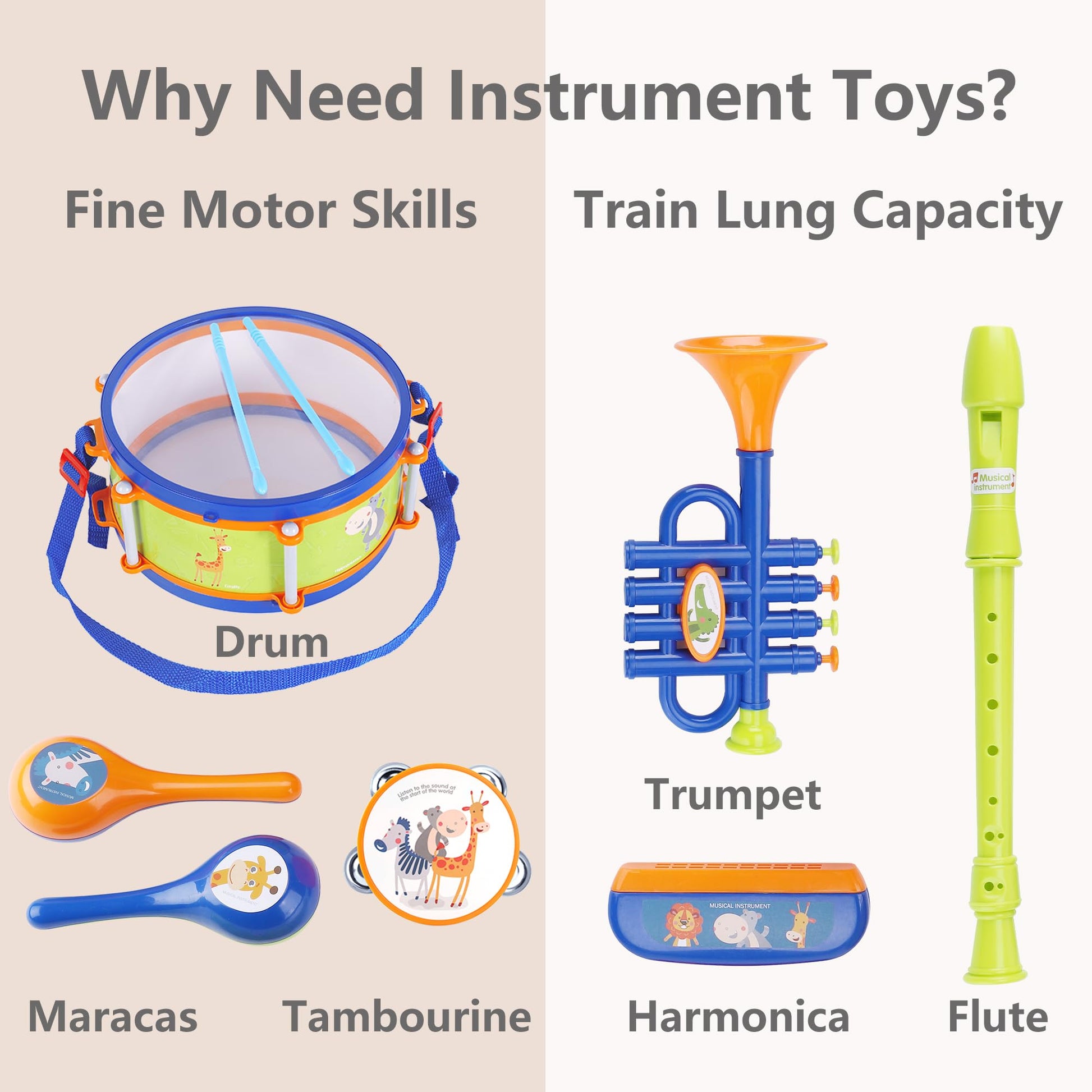 iPlay, iLearn Toddler Musical Instruments Toys, Kids Drum Set, Baby Trumpet, Percussion, Harmonica, Maraca, Flute, Tambourine, Birthday Gifts for 18 Months Olds Ages 2 3 4 5 Years Boys Girls Children - Medaid International