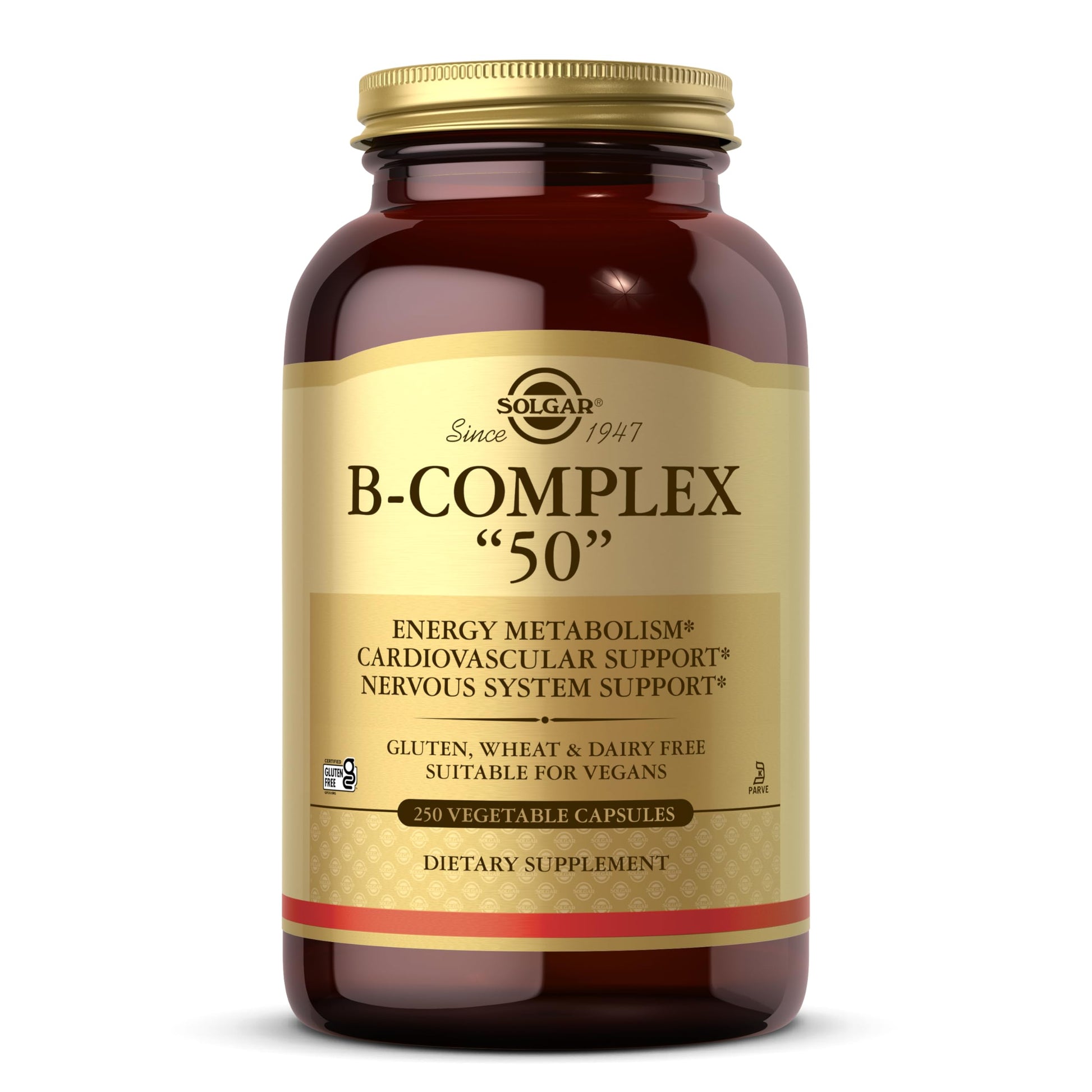 Solgar B-Complex “50”, 250 Vegetable Capsules - Energy Metabolism, Cardiovascular Support, Nervous System Support - Non-GMO, Vegan, Gluten Free, Dairy Free, Kosher - 250 Servings - Medaid International