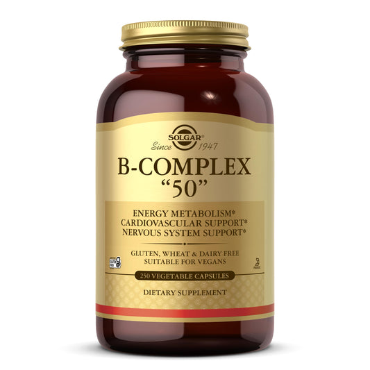 Solgar B-Complex “50”, 250 Vegetable Capsules - Energy Metabolism, Cardiovascular Support, Nervous System Support - Non-GMO, Vegan, Gluten Free, Dairy Free, Kosher - 250 Servings - Medaid International