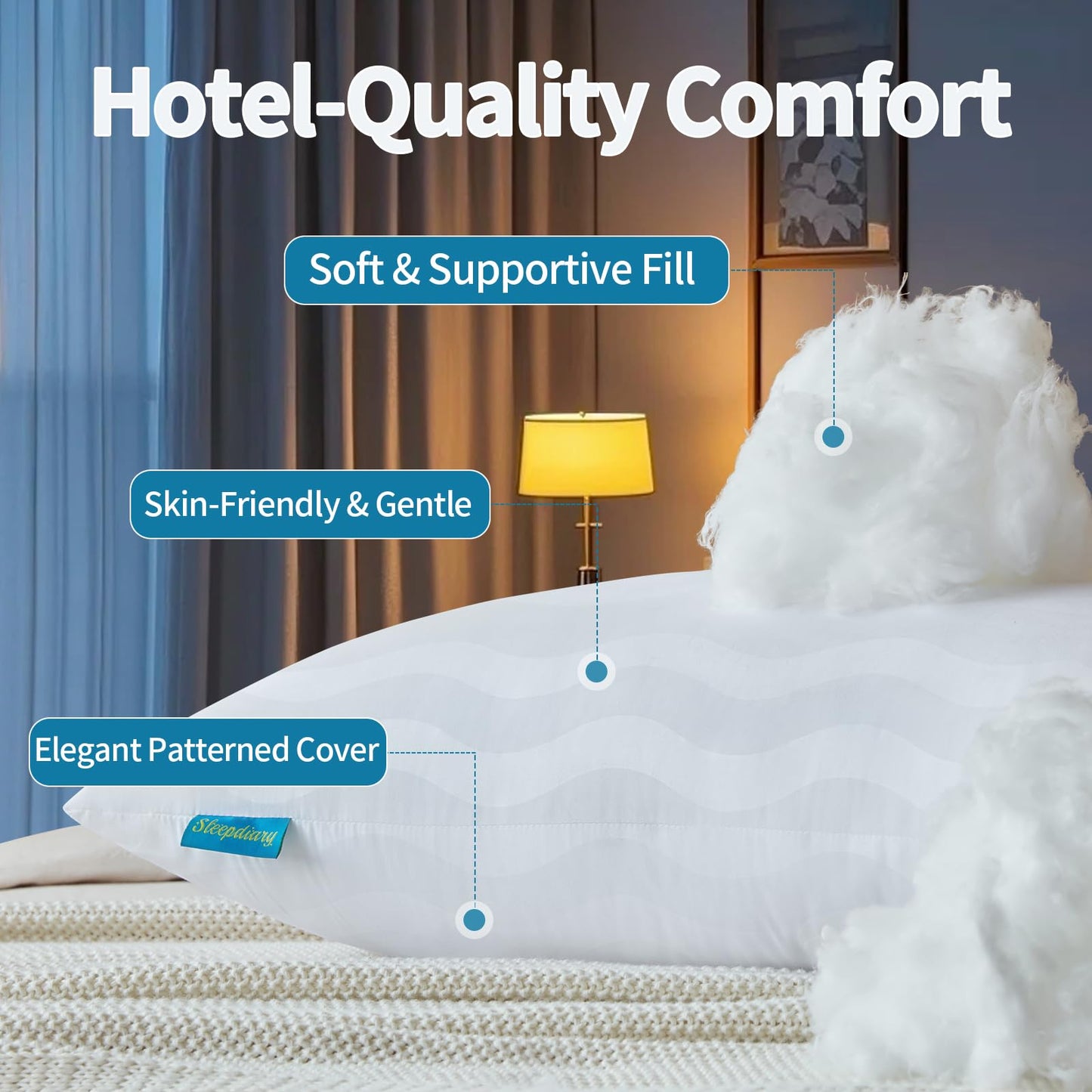 Auranta Bed Pillows Queen Size Set of 2 - Adjustable Hotel Bed Pillows for Sleeping, Soft & Supportive Down Alternative Filling for Back, Side & Stomach Sleepers (White) - Medaid International