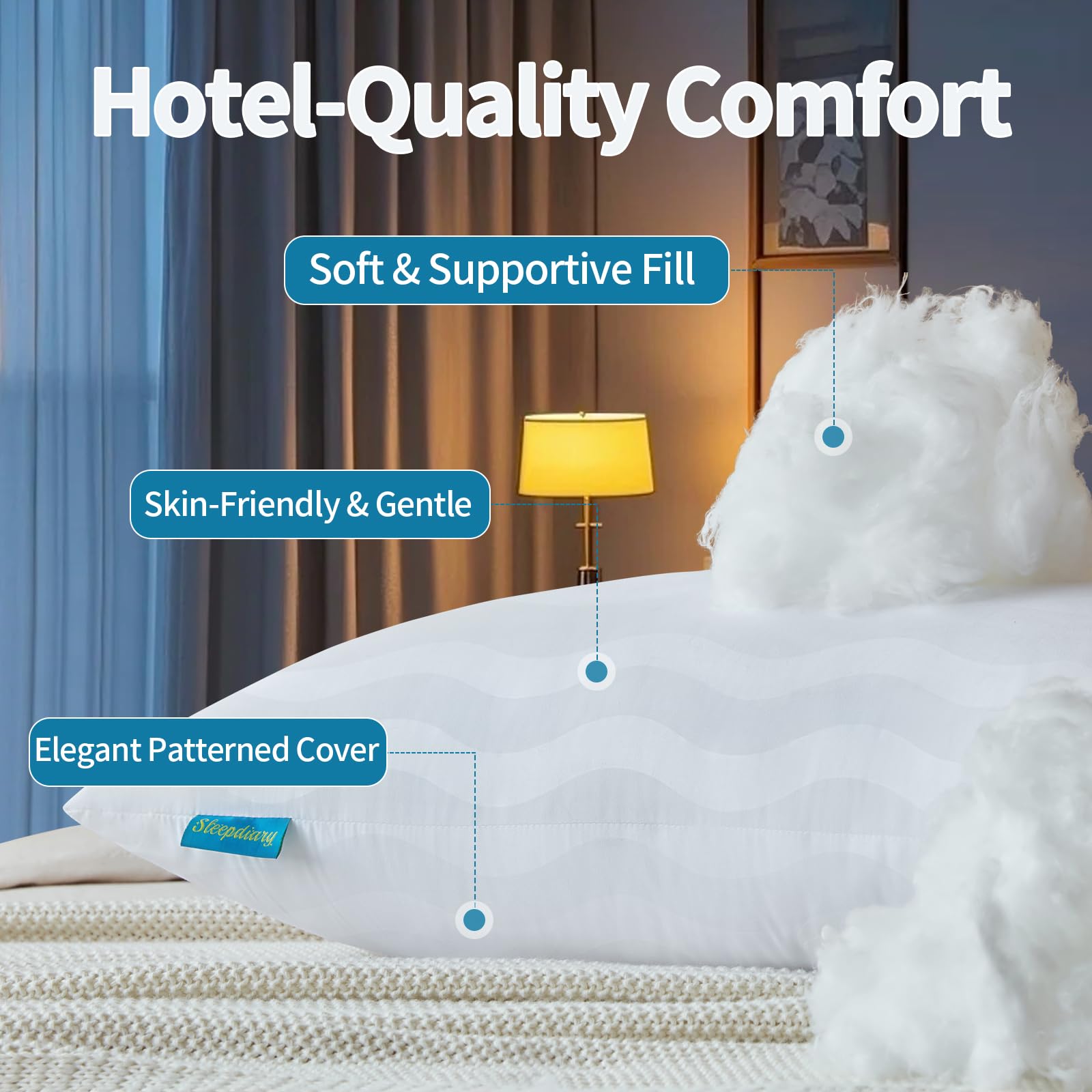 Auranta Bed Pillows Queen Size Set of 2 - Adjustable Hotel Bed Pillows for Sleeping, Soft & Supportive Down Alternative Filling for Back, Side & Stomach Sleepers (White) - Medaid International