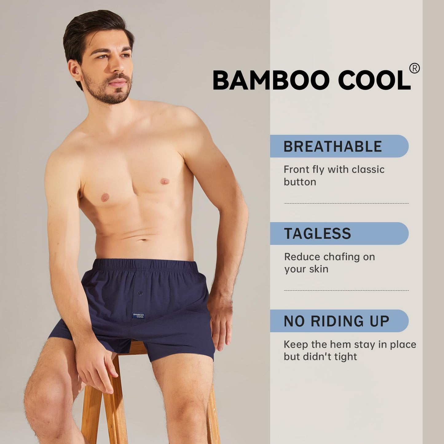 BAMBOO COOL Men's Boxer Short soft and Breathable Knit Boxers for men Moisture-wicking Underwear with Button Fly 3 Pack - Medaid International