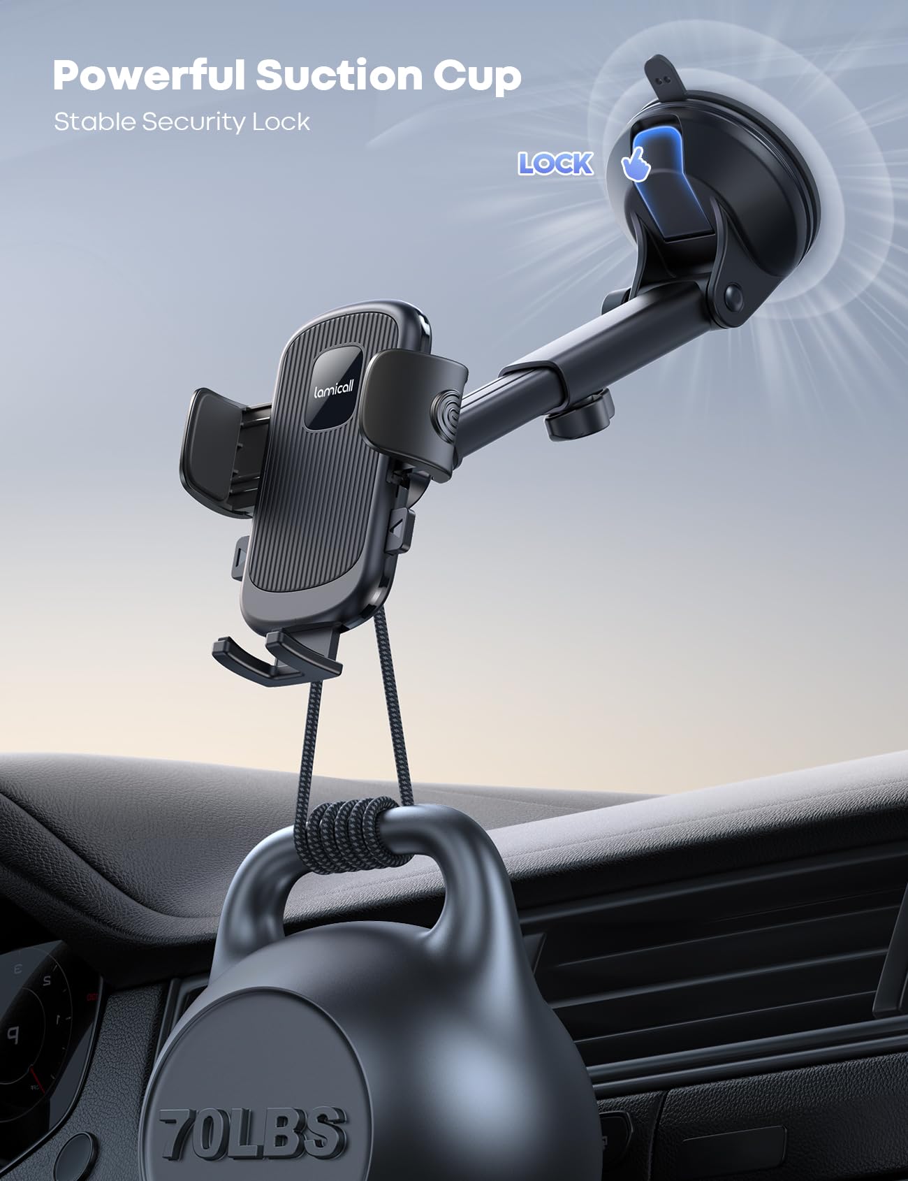 Lamicall Car Phone Holder - [Strongest Military-Grade Suction Cup] 360° Rotation Phone Holders for Your Car Quick Release Adjustable Car Phone Mount Dashboard for iPhone 17 16 Galaxy Smartphone Truck - Medaid International