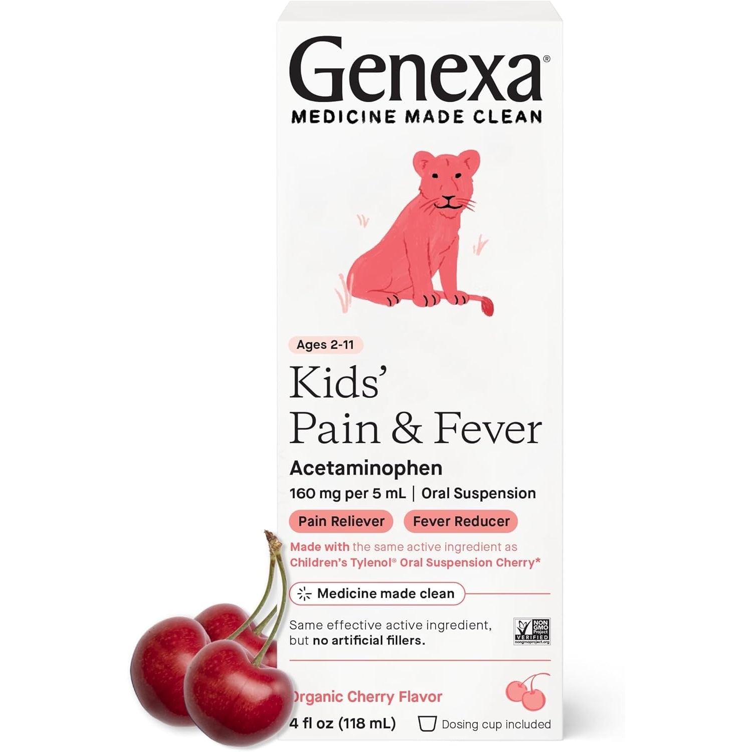 Genexa Kids’ Pain and Fever Reducer | Childrens Acetaminophen, Dye Free, Liquid Oral Suspension Medicine for Kids 2-11 | Delicious Organic Cherry Flavor | 160 mg per 5mL | 4 Fluid Ounces - Medaid International