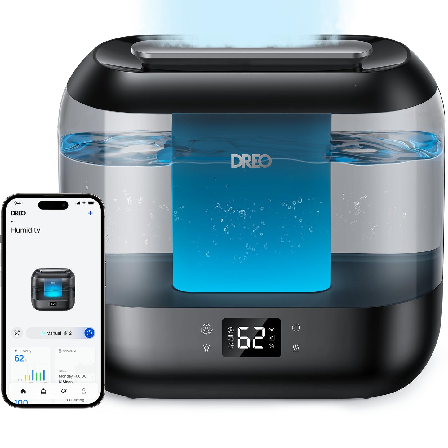 Dreo Smart Humidifiers for Bedroom, Top Fill 4L Supersized Humidifier Large Room with 28 dB, 36H Runtime, Touch/APP/Voice Control, Nightlight, Cool Mist Humidifiers for Baby, Plants, Indoor, Black - Medaid International