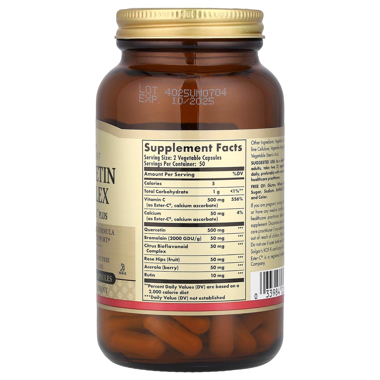 Solgar Quercetin Complex with EsterC Plus Vegetable Capsules Supports Immune Health Antioxidant Gentle on the Stomach Vitamin C NonGMO Vegan Gluten Free Dairy Free 50 Servings, Standard Packaging, 100 Count - Medaid International