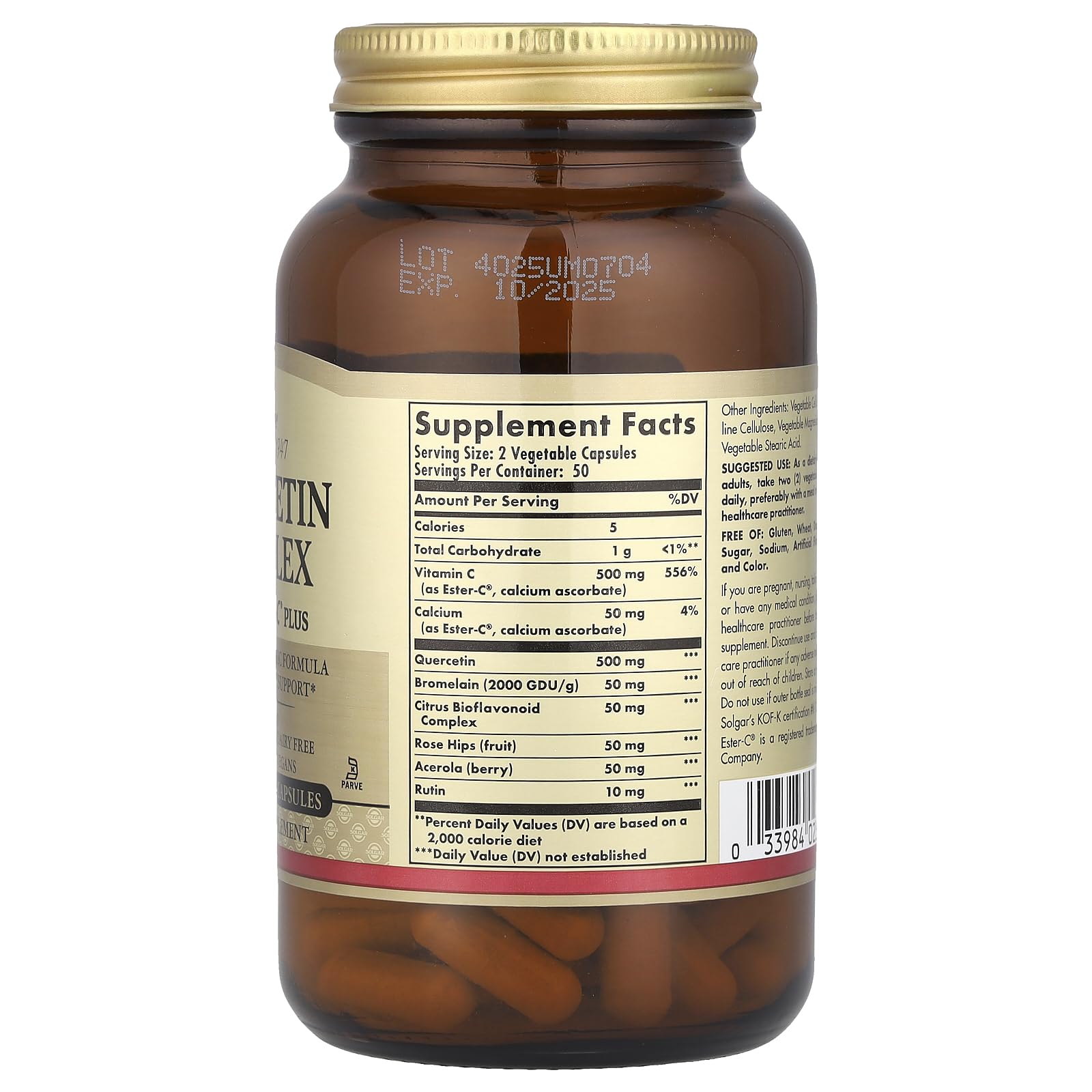 Solgar Quercetin Complex with EsterC Plus Vegetable Capsules Supports Immune Health Antioxidant Gentle on the Stomach Vitamin C NonGMO Vegan Gluten Free Dairy Free 50 Servings, Standard Packaging, 100 Count - Medaid International