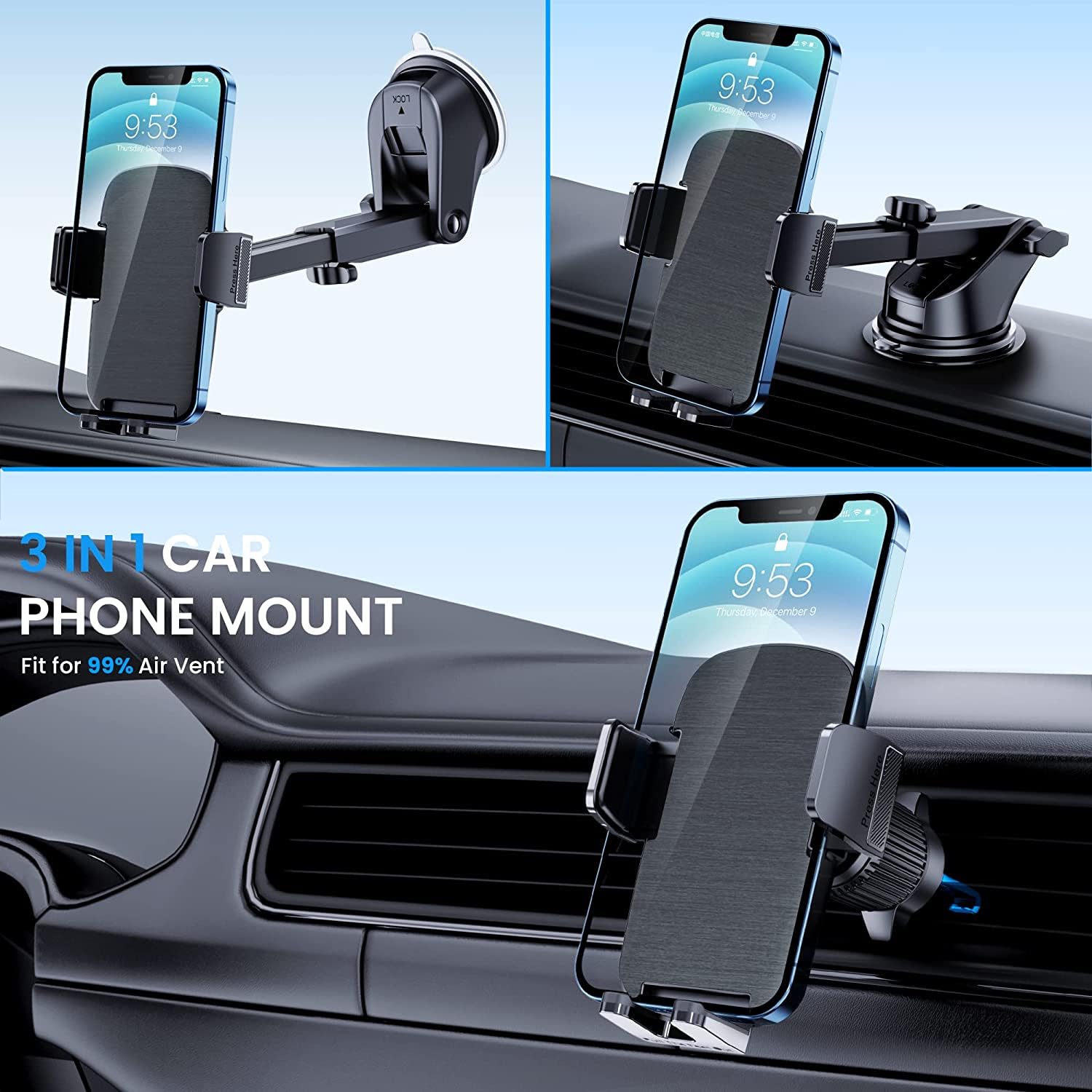 TICILFO Phone Mount for Car Phone Holder [Military-Grade Suction & Stable Clip] Car Phone Holder Mount Windshield Dashboard Air Vent Universal Automobile Mount Fit for All iPhone Android Smartphones - Medaid International