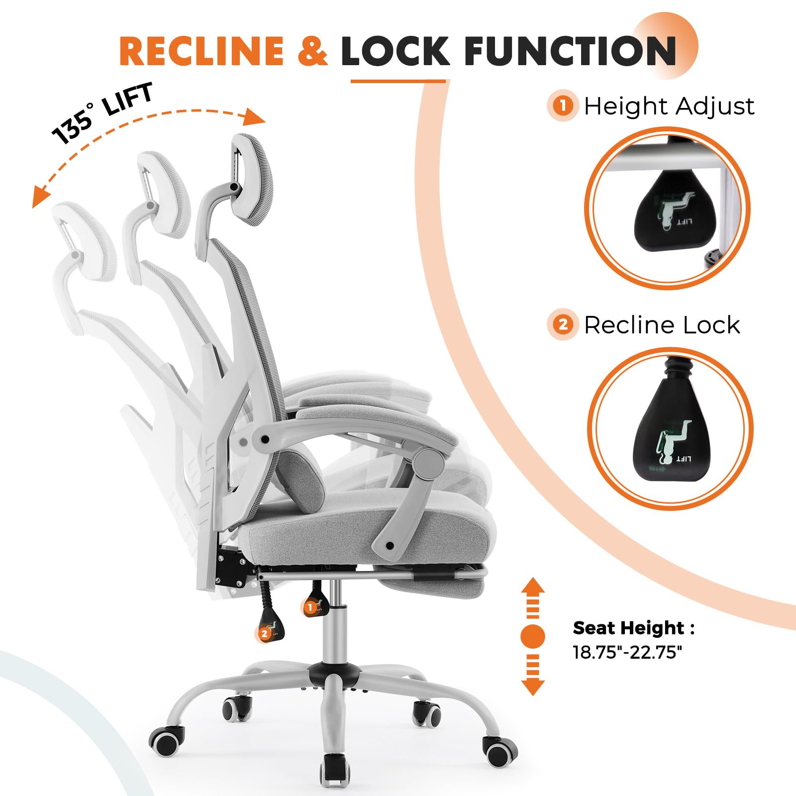 Sweetcrispy Office Computer Desk Chair, Ergonomic High-Back Mesh Rolling Work Swivel Chairs with Wheels, Comfortable Lumbar Support, Comfy Arms for Home, Bedroom, Study, Student, Classic Grey - Medaid International