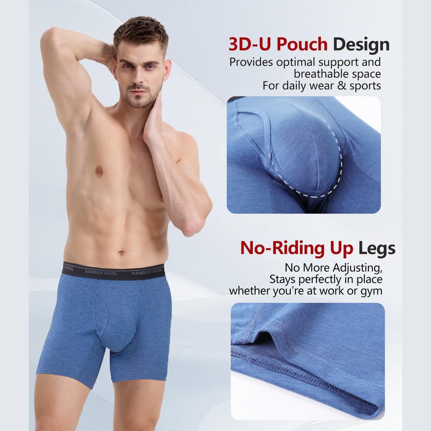 BAMBOO COOL Men's Underwear Boxer Briefs Ultra Breathable Stretch No Riding Up with Fly Multipack - Medaid International