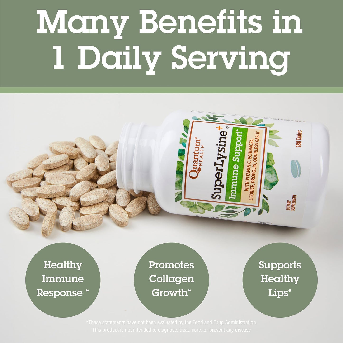 Quantum Health SuperLysine+ Advanced Formula Immune Support Supplement Lysine 1500 mg, Vitamin C Echinacea Licorice Bee Propolis & Odorless Garlic Daily Wellness Blend for Women & Men - 180 Tablets - Medaid International