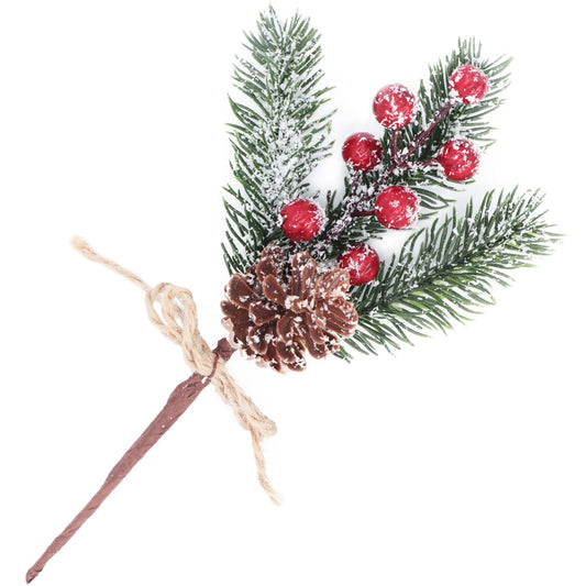 10 PCS Artificial Christmas Tree Picks Sprays 8" Frosted Pine Branches Stems with Pinecones & Red Holly Berries Twigs for Home Garden Xmas Party Flower Arrangements Ornaments Holiday Decor (Red) - Medaid International