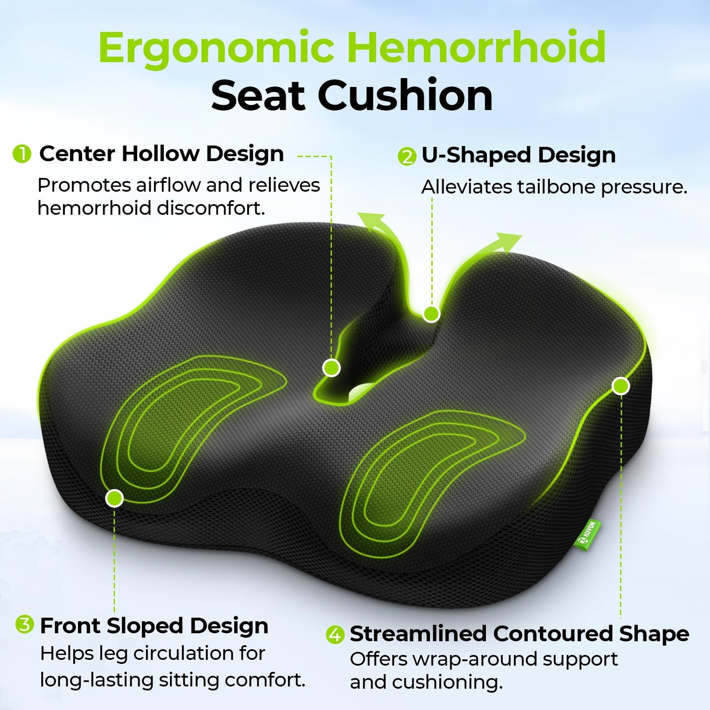 AUVON Ergonomic Donut Pillow Seat Cushion for Hemorrhoid & Tailbone Pain Relief, Thick Memory Foam Chair Cushions with Firm Support for Coccyx, Sciatica, Pressure Sores, Pregnancy, Postpartum Recovery - Medaid International