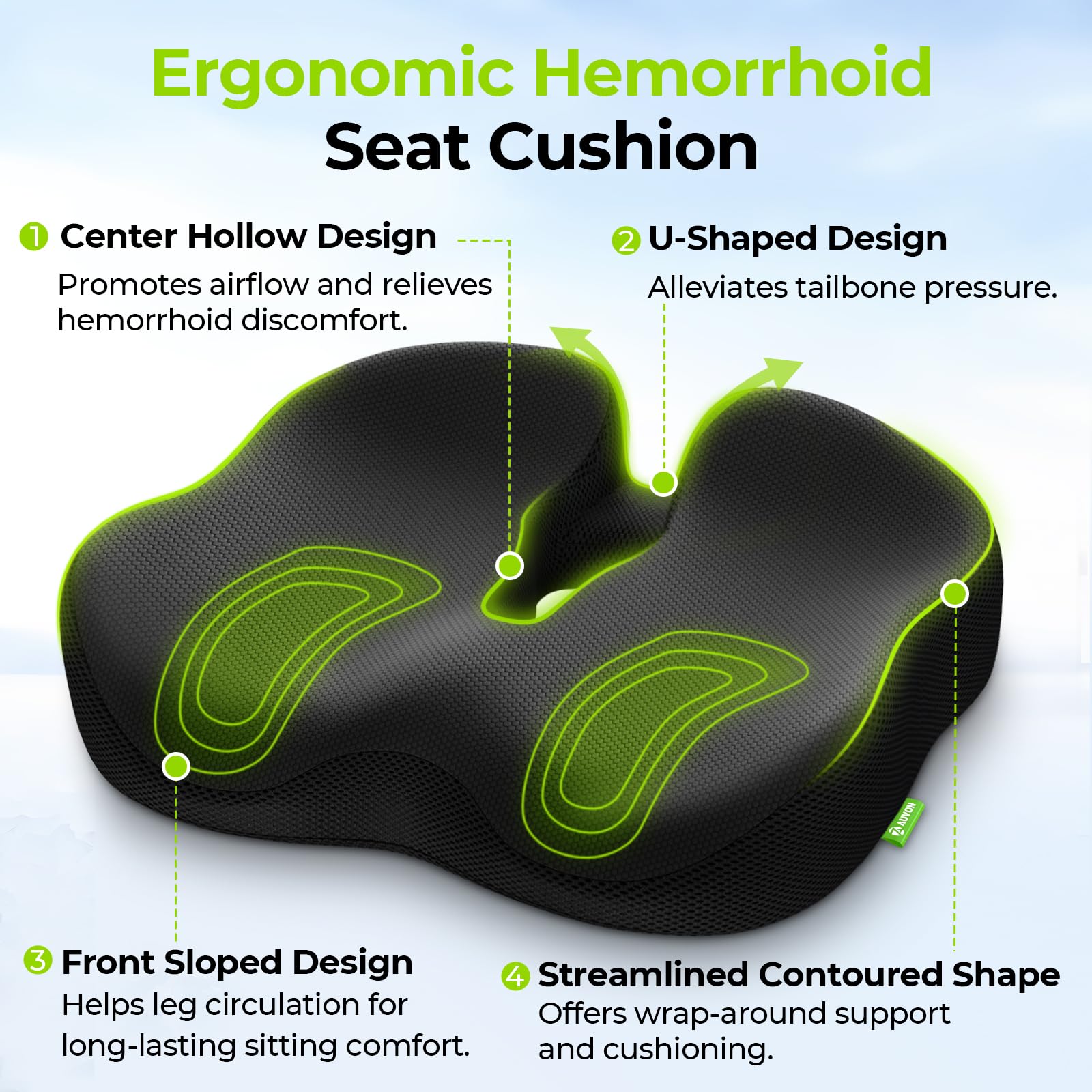 AUVON Ergonomic Donut Pillow Seat Cushion for Hemorrhoid & Tailbone Pain Relief, Thick Memory Foam Chair Cushions with Firm Support for Coccyx, Sciatica, Pressure Sores, Pregnancy, Postpartum Recovery - Medaid International