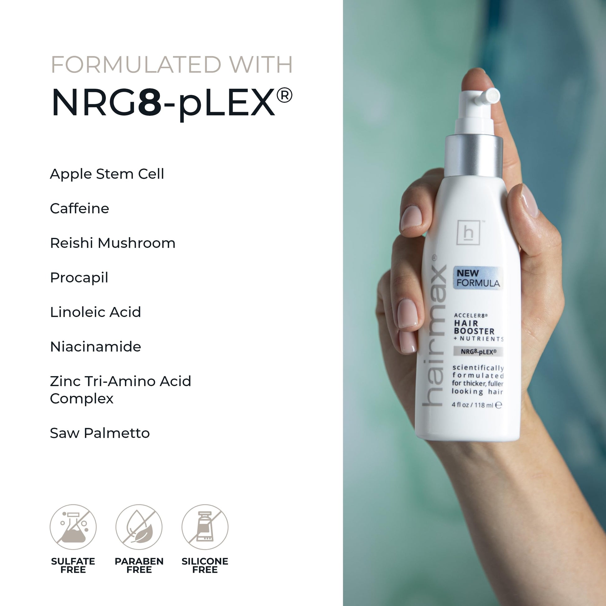 Hairmax Acceler8 Hair Booster + Nutrients - Topical Hair Regrowth Treatment - Thinning Hair Loss Solution - Advanced Scalp Care - Minimizes Hair Shedding - B Vitamins & Omega 6-4 fl oz - Medaid International