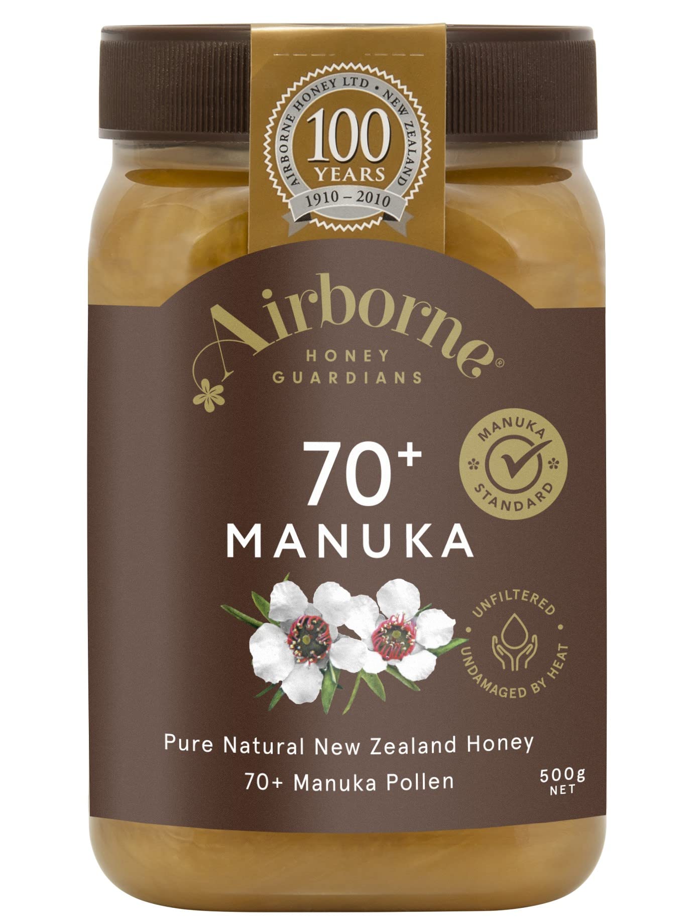 Airborne Manuka Honey Monofloral 70+, 100% Pure New Zealand Honey. Certified. Guaranteed. RAW. Non-GMO (17.85 oz) - Medaid International