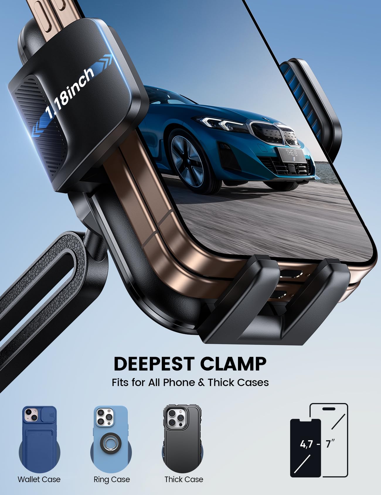 Lamicall Cup Phone Holders for Your Car, [Thick Cases Friendly] Universal Adjustable Car Cell Phone Mount for Truck Golf Cart iPhone 17 16 Galaxy S25 Ultra and All 4"-7" Smartphones - Medaid International