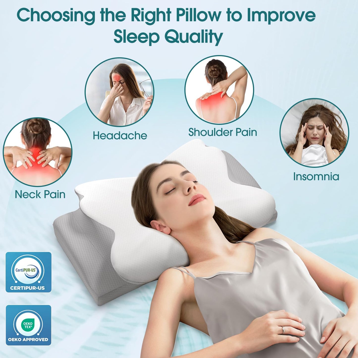 SereneCloud Cervical Pillow for Neck and Shoulder Support, Contour Memory Foam Pillow for Sleeping, Ergonomic Bed Pillow for Side, Back, Stomach Sleepers with Breathable Pillowcase (Queen, Medium) - Medaid International