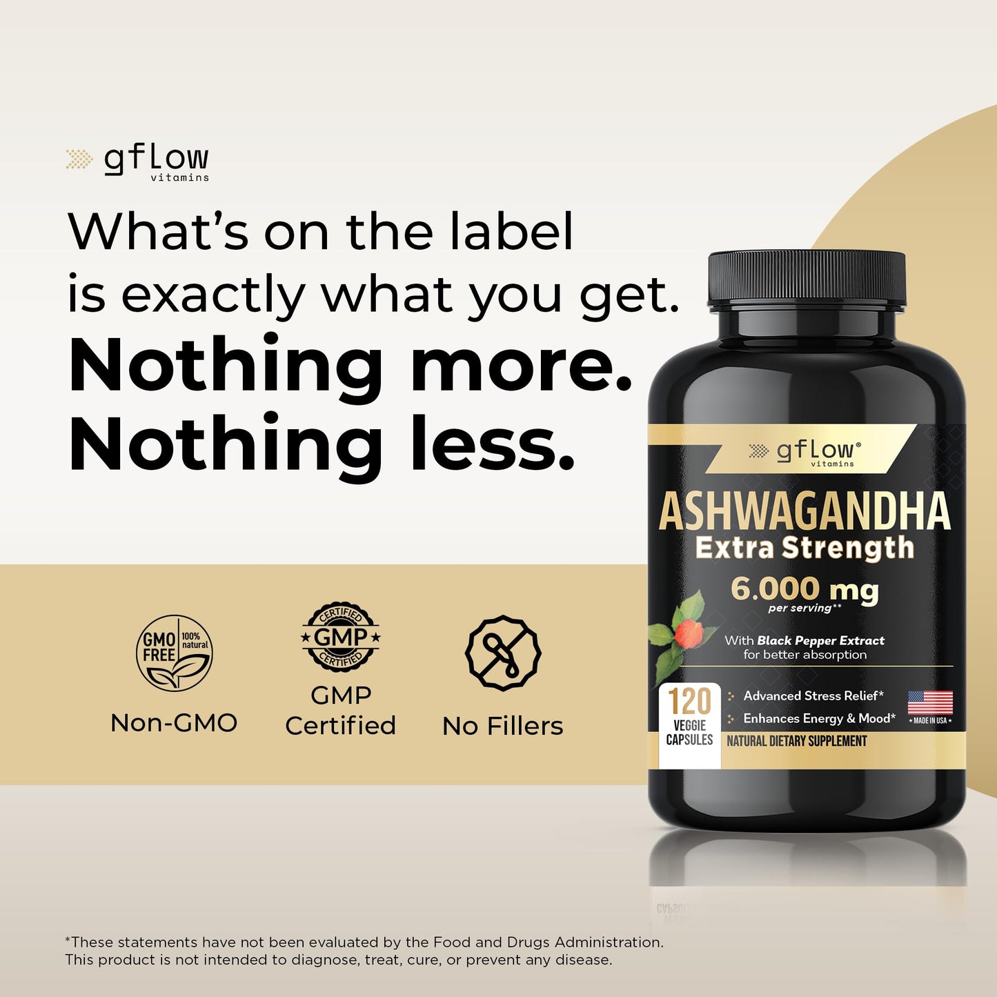 gflow vitamins Ashwagandha Supplements for Women and Men 6000mg | Sleep, Mood and Energy Support | Extra Strength, Vegan Friendly, Non-GMO, Made in USA - Medaid International