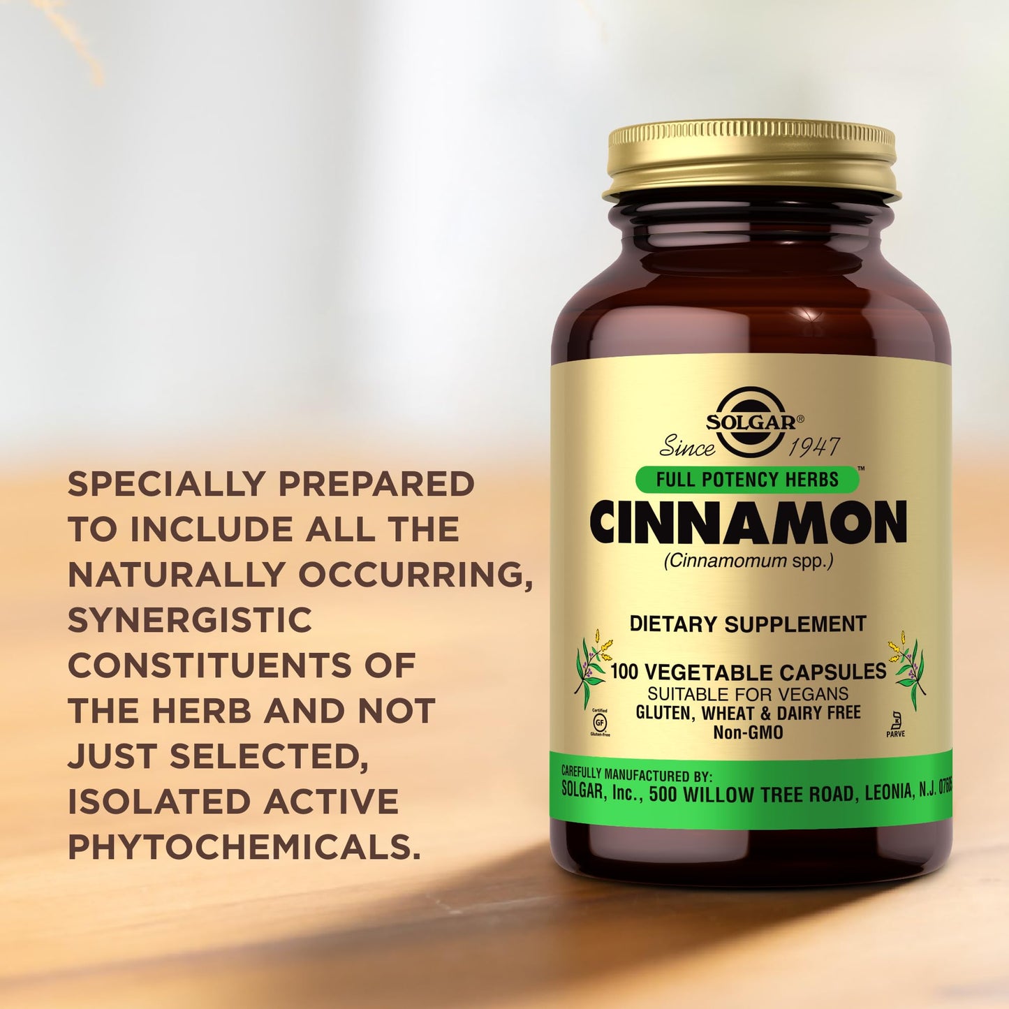 Solgar Cinnamon - 100 Vegetable Capsules - Full Potency (FP) - Non-GMO, Vegan, Gluten Free, Dairy Free, Kosher - 100 Servings - Medaid International