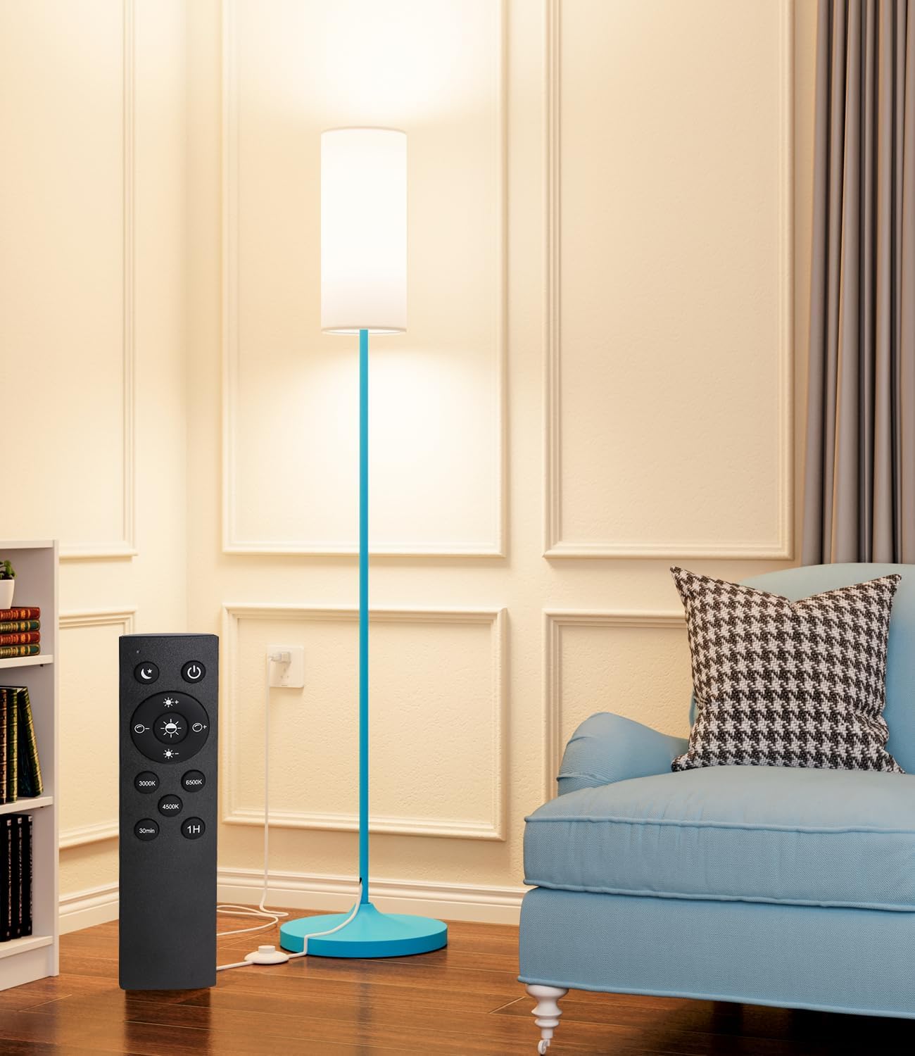 luckystyle LED Floor Lamp for Living Room, Dimmable Standing Lamps with Foot Switch,Remote Custom Color Temperature Black Pole Lamp with Lampshade,12W Led Bulb Tall Lamps for Office Kid Room Bedroom - Medaid International