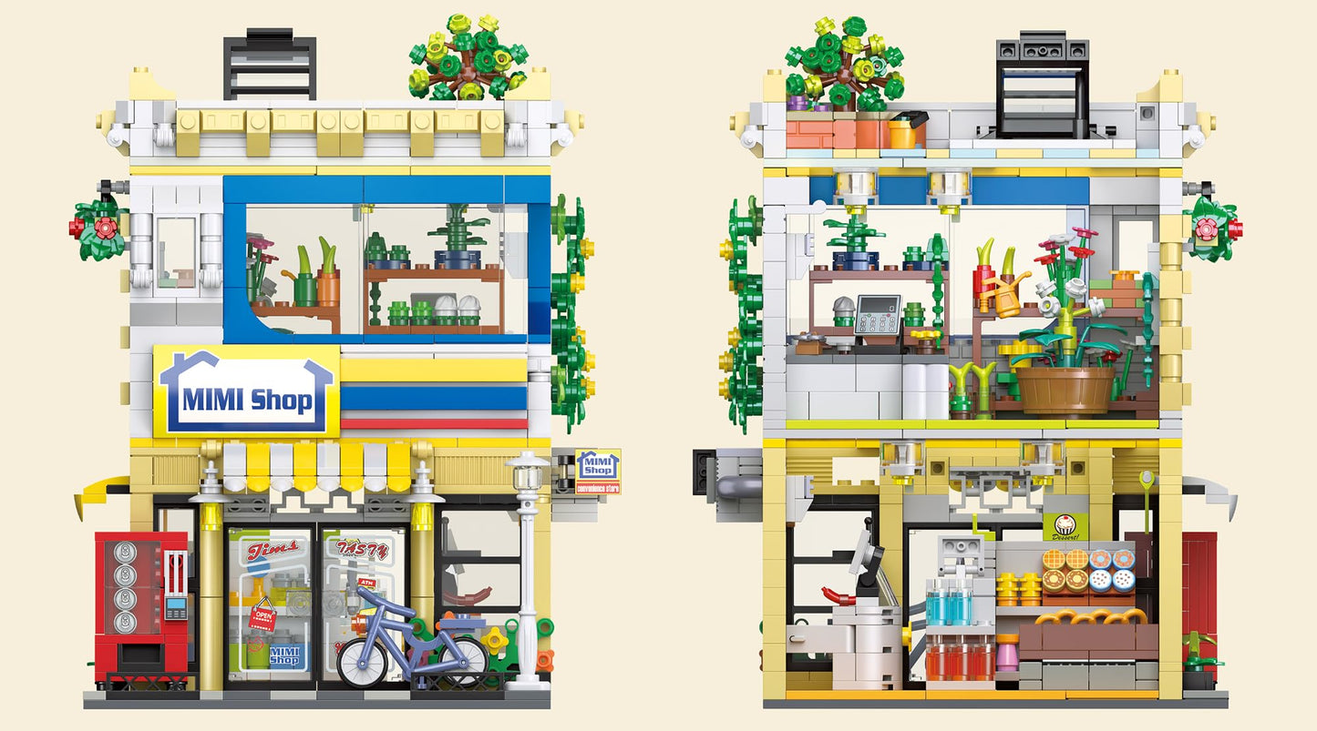 Yunsphere Mini Shop Lighting Building-Bricks Set, Street View Building Blocks with Lights, LED DIY Christmas Holiday House, Gifts for Boys, Girls and Adults(1389 Pcs) - Medaid International