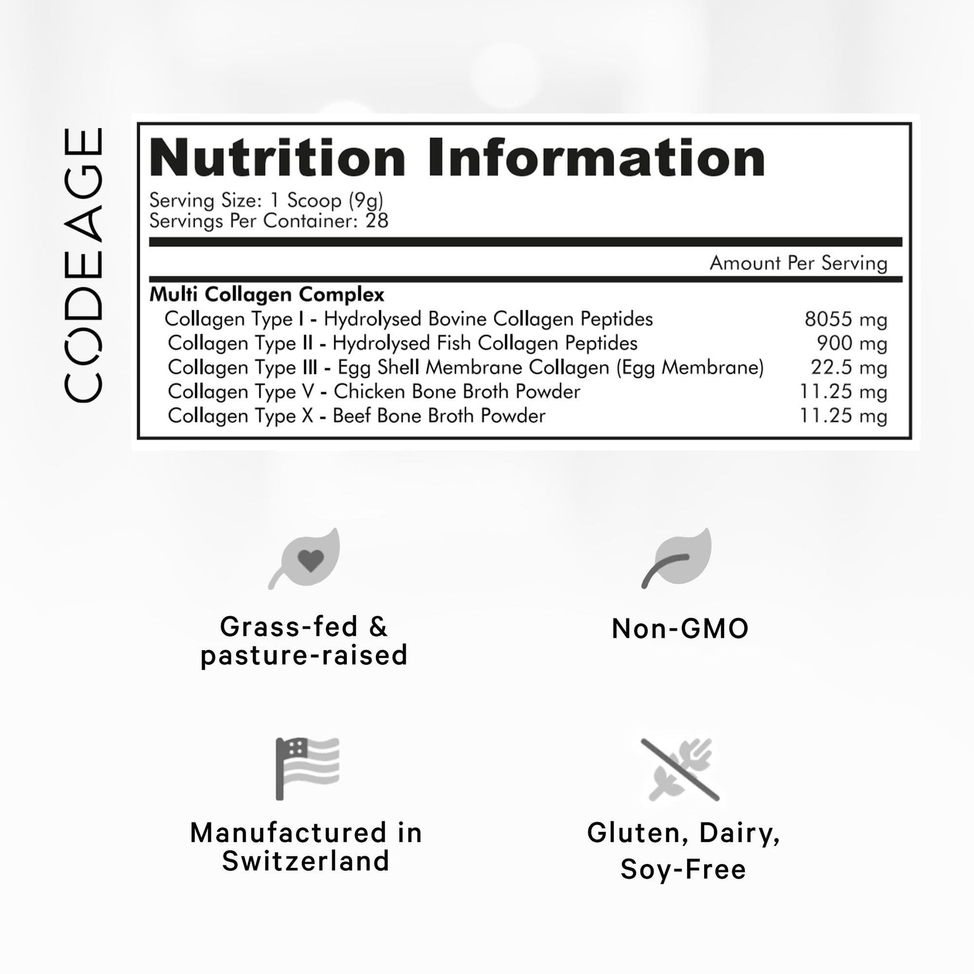 Codeage Multi Collagen Protein Powder Peptides, 1-Month Supply, Hydrolyzed, Type I, II, III, V, X Grass Fed All in One Super Bone Broth Collagen Supplement, Non-GMO, 252 Grams - Medaid International