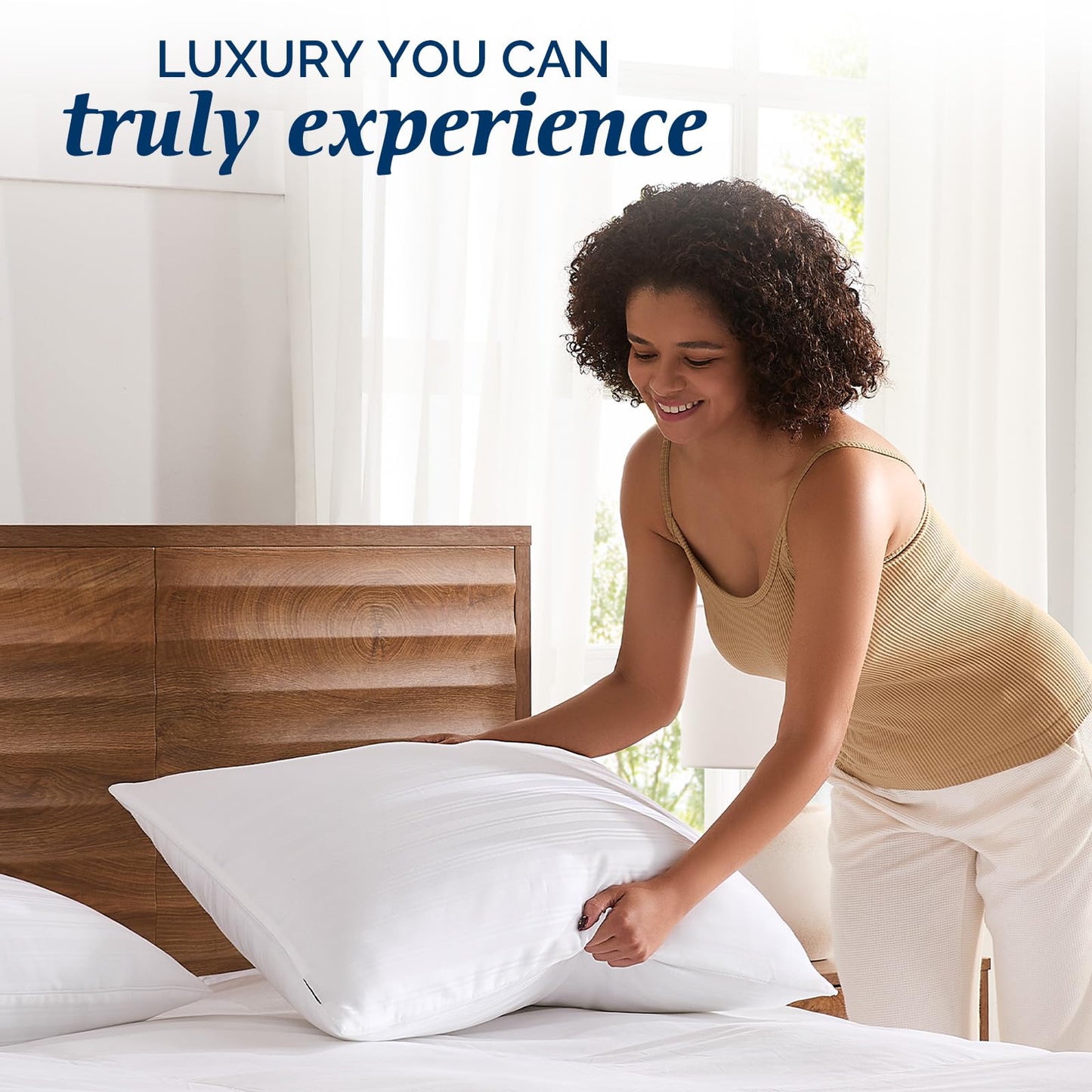 downluxe Goose Feather and Down Pillows - Hotel Collection Feather Pillows Set of 2 for Back, Stomach or Side Sleepers, Queen Size (20"x28") - Medaid International