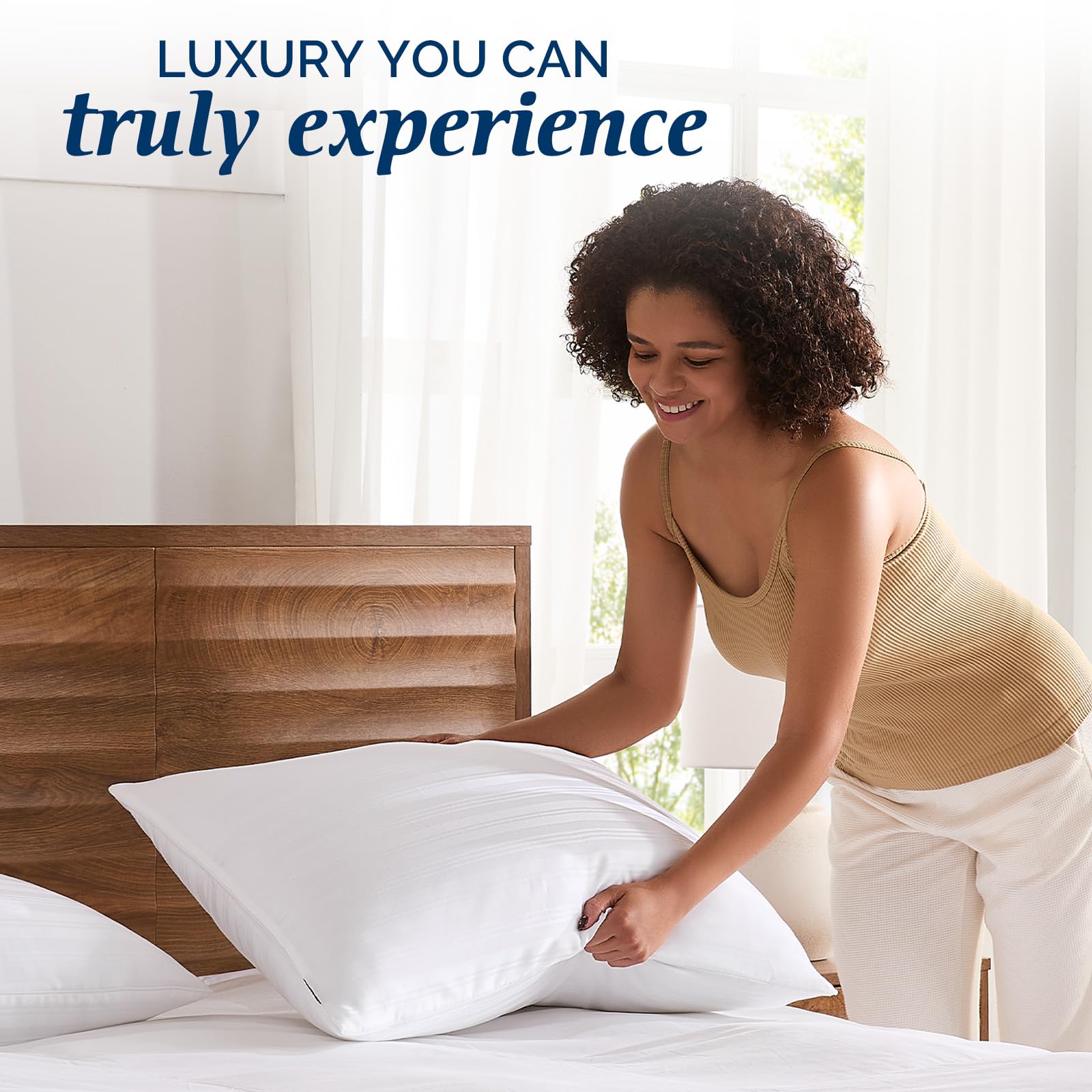 downluxe Goose Feather and Down Pillows - Hotel Collection Feather Pillows Set of 2 for Back, Stomach or Side Sleepers, Queen Size (20"x28") - Medaid International