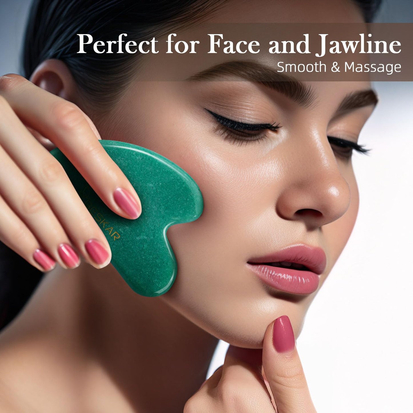BESKAR Gua Sha Facial Tools, Natural Jade Stone Guasha Massager for Jawline Sculpting, Tighten Face Skin and Reduce Wrinkles, Face Eyes Body Neck Massage Tool, Skin Care Gift - Medaid International