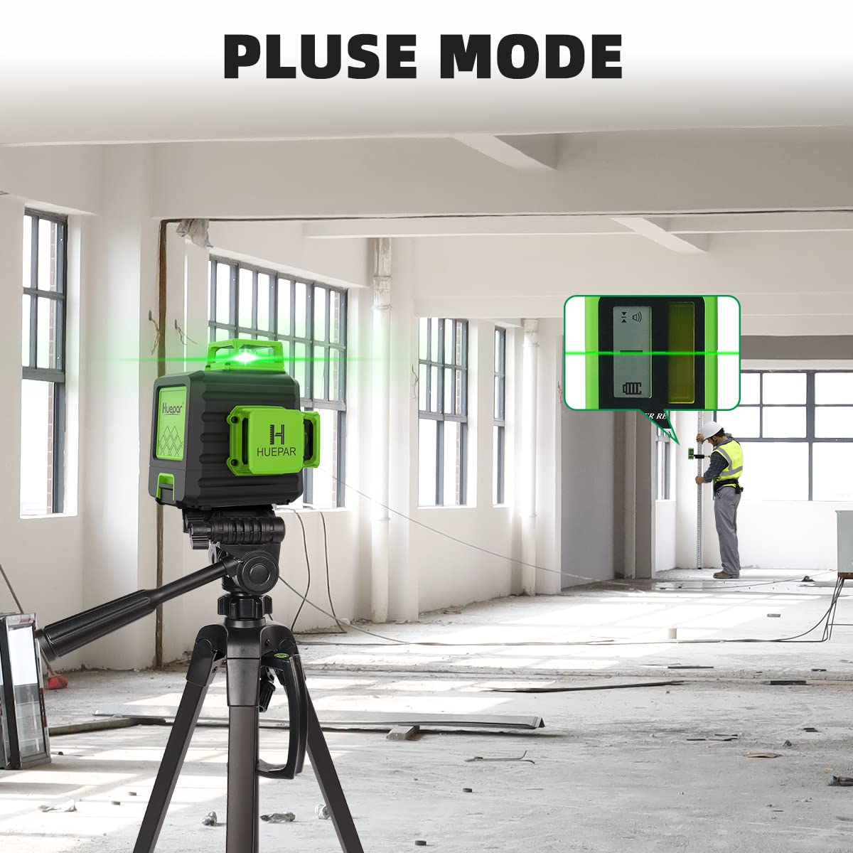 Laser Level 360 Self Leveling with 47" Tripod, Huepar 3x360° High Brightness Green Laser Leveler Tool for Construction, Tile and Picture Hanging, 5200 mAh Li-ion Battery & 2 Portable Bag Included - Medaid International