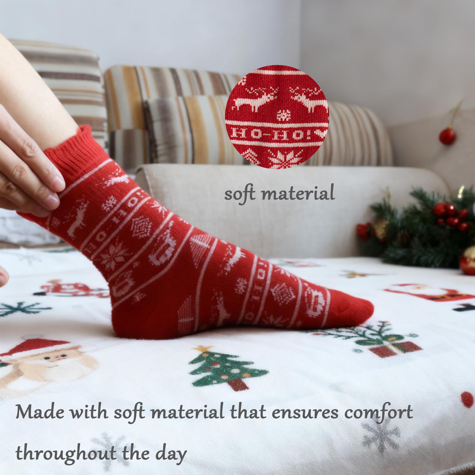 Chanseen 4 Pairs Women's Christmas Crew Socks Red Socks with Snowflakes, Santa, Reindeer, Tree Patterns for Xmas Winter Holiday - Medaid International