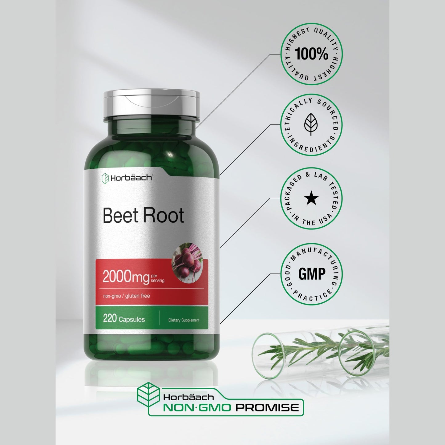 Horbäach Beet Root Powder Capsules | 220 Pills | Herbal Extract | Non-GMO, Gluten Free Supplement - Medaid International