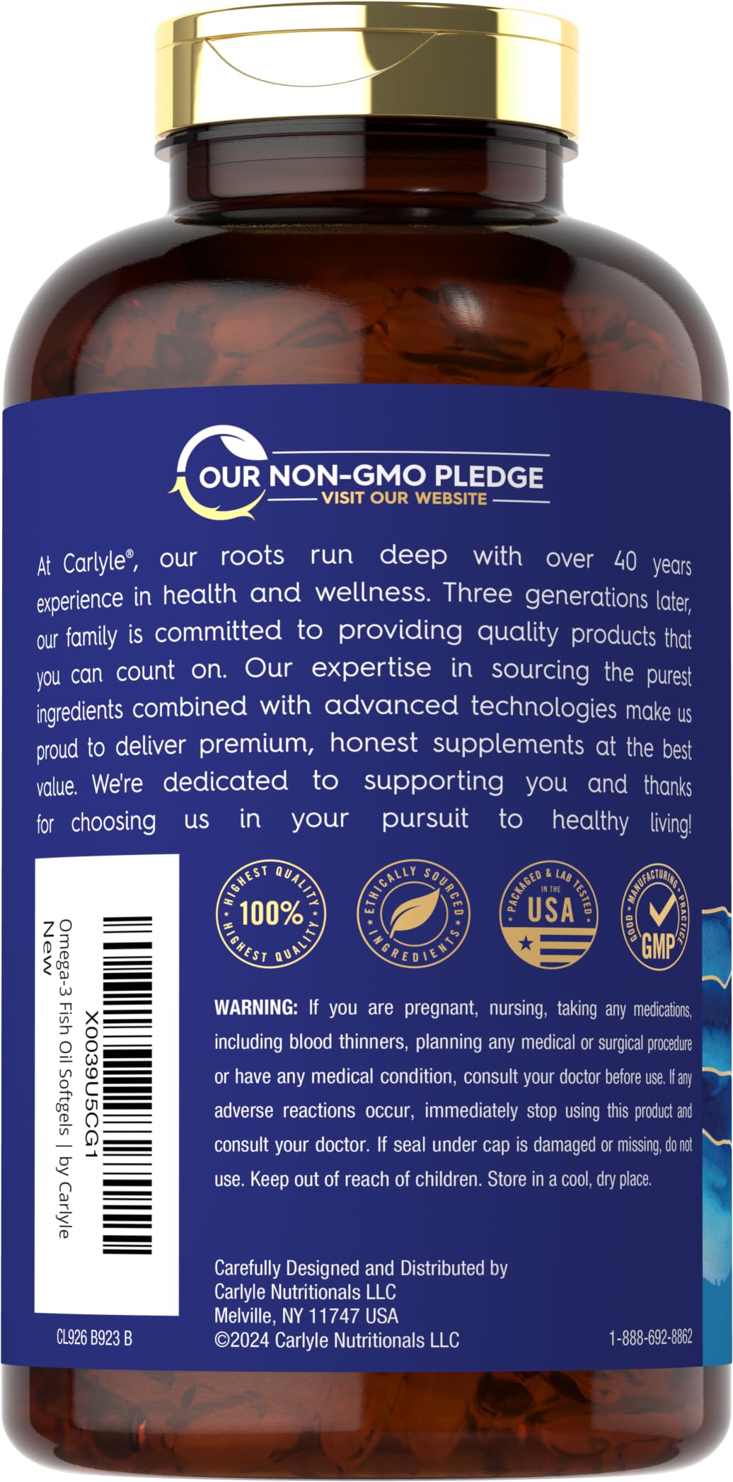 Carlyle Burpless Fish Oil 3600 mg | 300 Softgels | with Omega-3 Fatty Acids | Lemon Flavor | Non-GMO, Gluten Free Supplement | by Wild Pacific - Medaid International