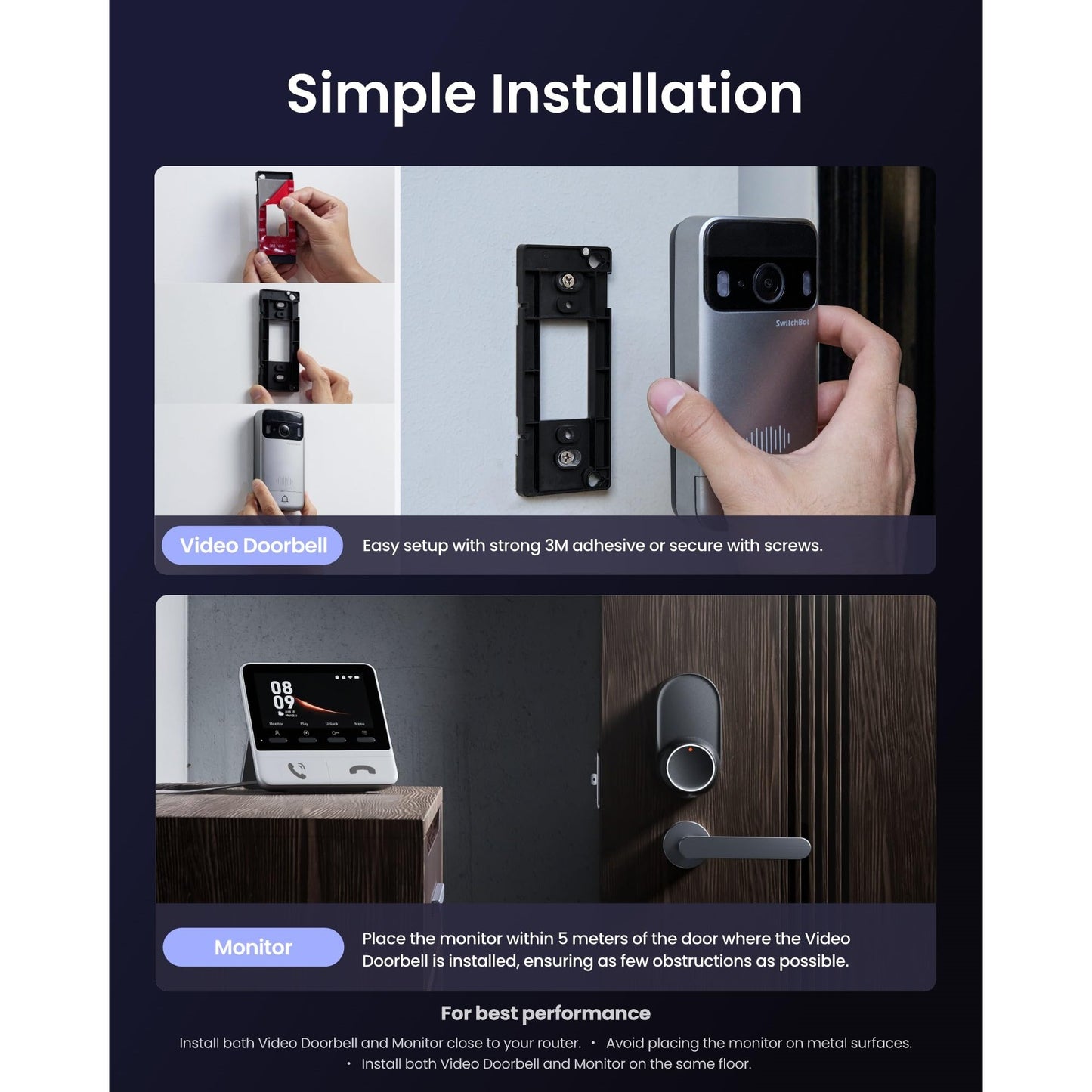 SwitchBot Video Doorbell Camera Wireless with Monitor, No Subscription, 4.3 Inch Screen, Battery Powered, Head-to-Toe View, 2K FHD, 2-Way Audio, Motion Detection, Works with Alexa/Goole/Home Assistant - Medaid International
