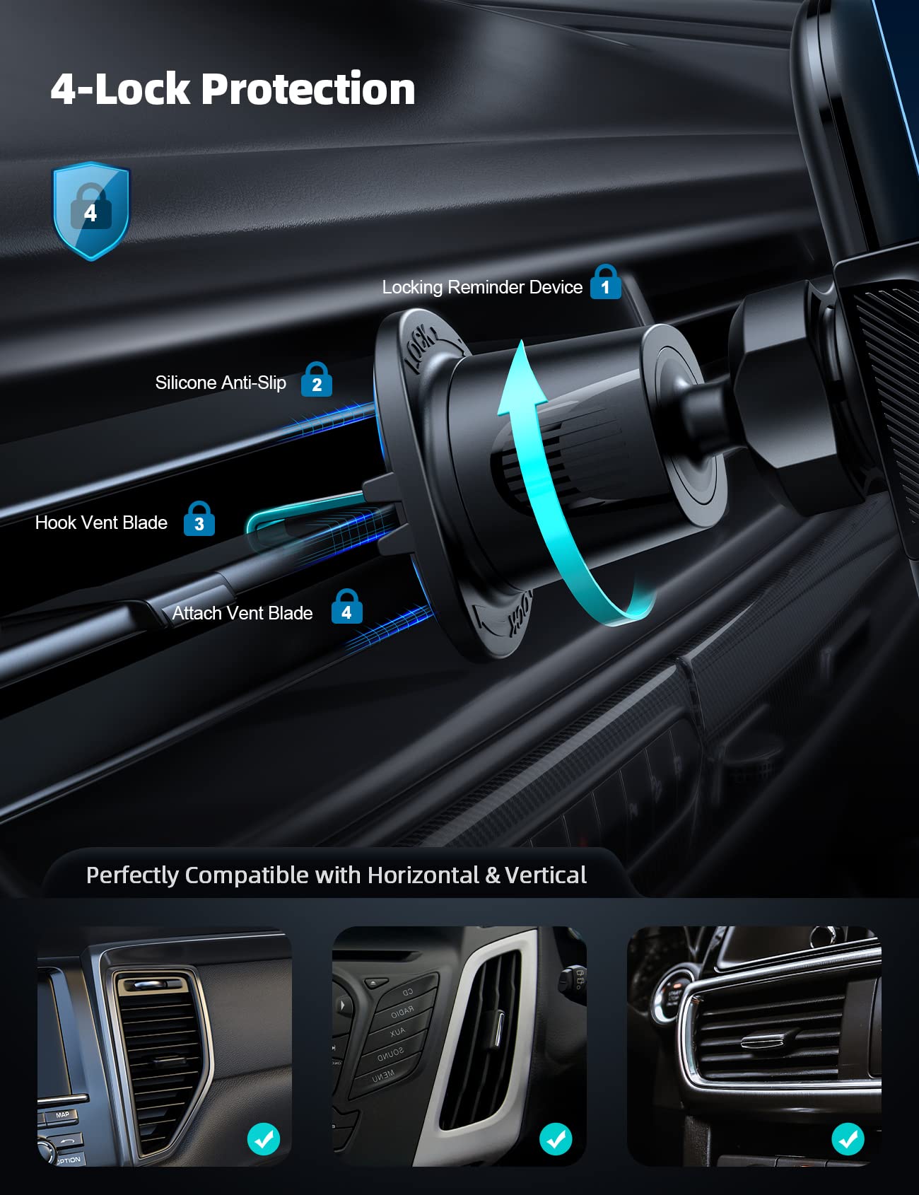 Lamicall Adjustable Cell Phone Stand+Phone Mount for Car Vent - Medaid International