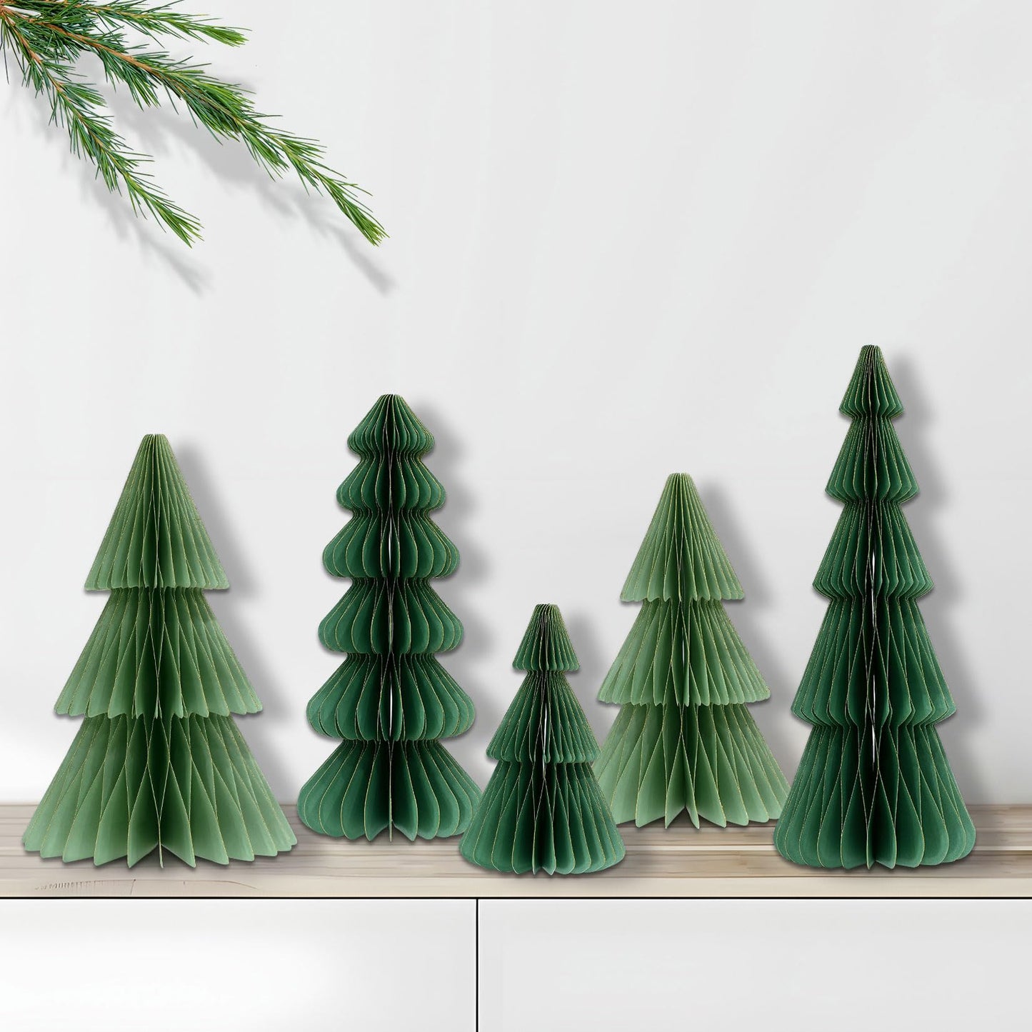 Fenyluxe 5PCS Honeycomb Paper Christmas Trees, Natural Green 3D Foldable Accordion Xmas Trees for Indoor Home Desk Decor, Holiday Dinner Party and Winter Centerpieces - Medaid International