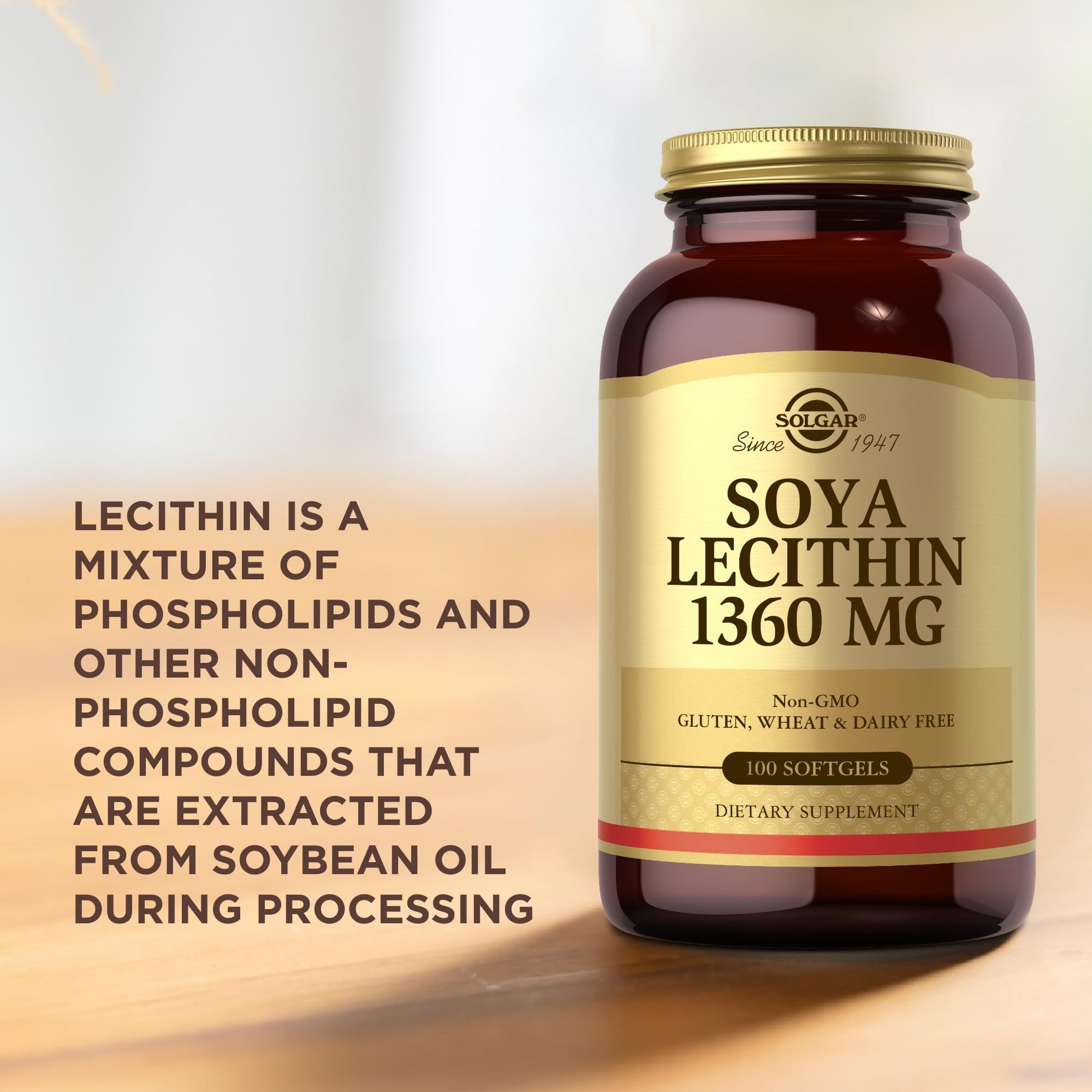 Solgar SOYA Lecithin 1360 mg - 100 Softgels - Source of Choline - Gluten Free, Dairy Free - 100 Servings - Medaid International