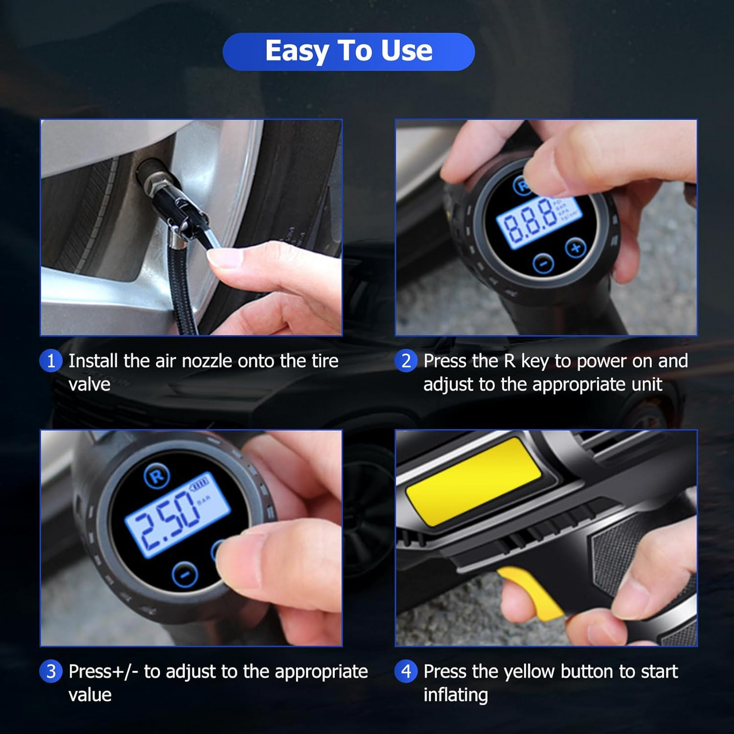 Tyre Inflator Pump Car Air Compressor Auto Shut-Off Portable 12V - Medaid International