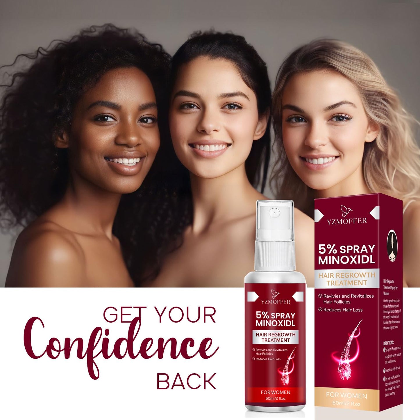 5% Minoxidil for Women Hair Growth: Hair Loss Treatment for Hair Thinning and Hair Loss to Get Thicker and Fuller Hair, 60ML - Medaid International