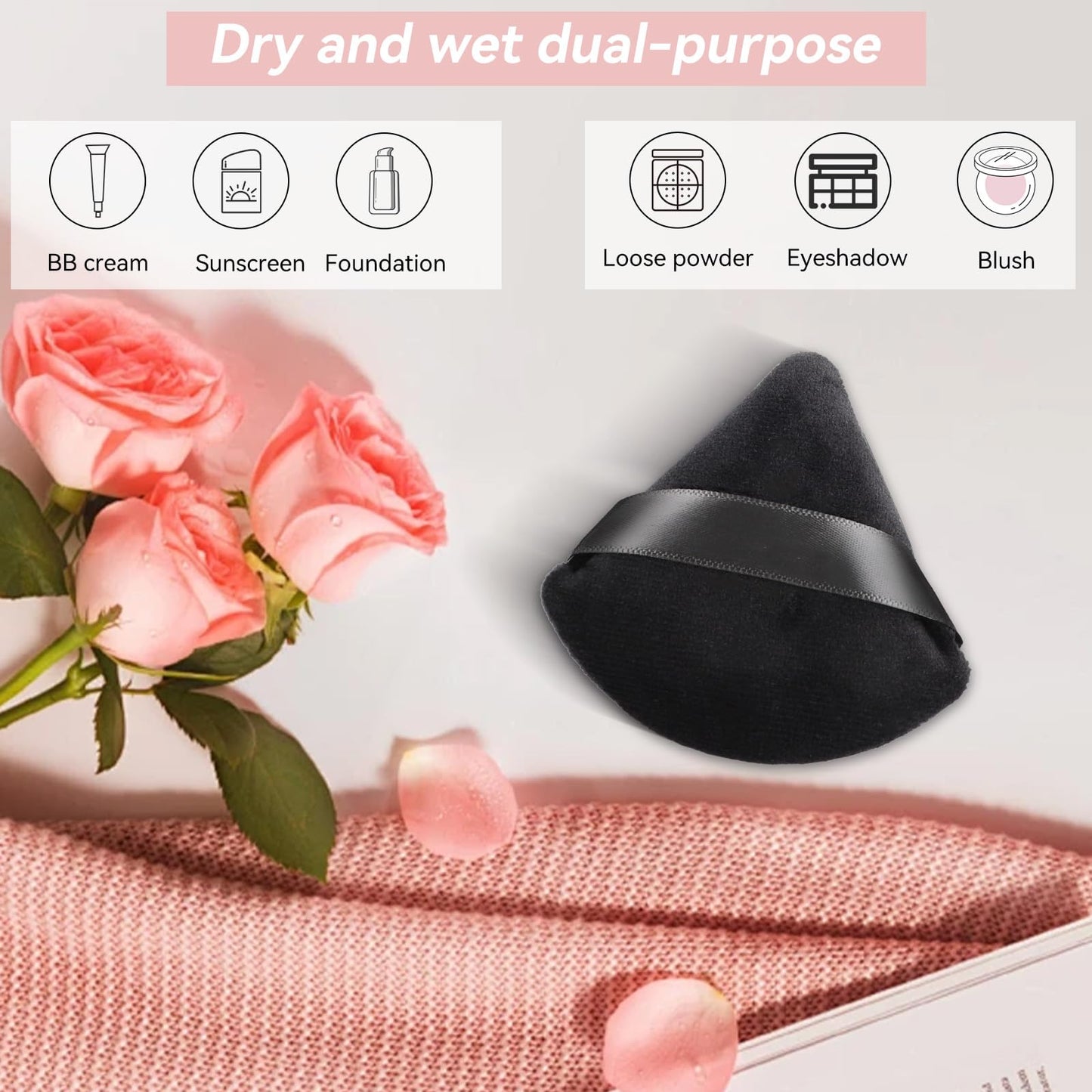 6 Pcs Triangle Powder Puff, Black Face Soft Makeup Puff, Velour Makeup Sponge Beauty Blender for Loose Powder - Medaid International